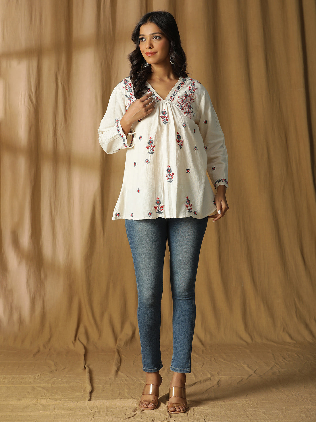 Chikankari Pintuck Sleeves Cotton Top