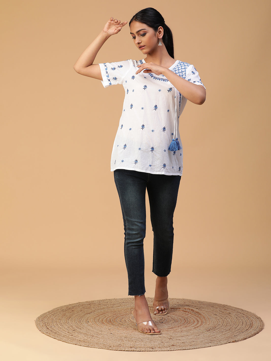 Chikankari Handloom Mulmul Top with Angrakha Neckline