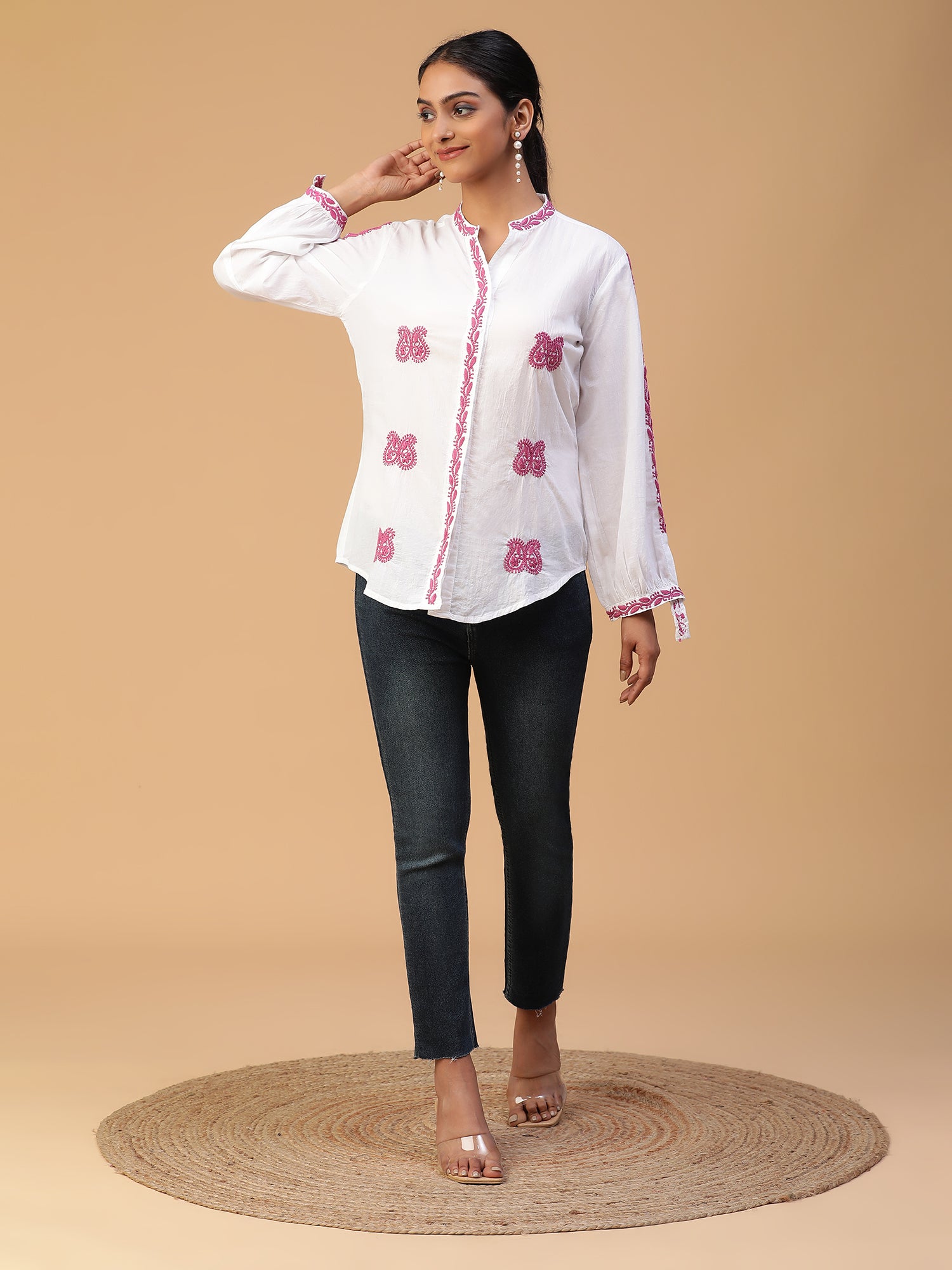 Chikankari Handloom Mulmul Cotton Shirt with Cuff Sleeves