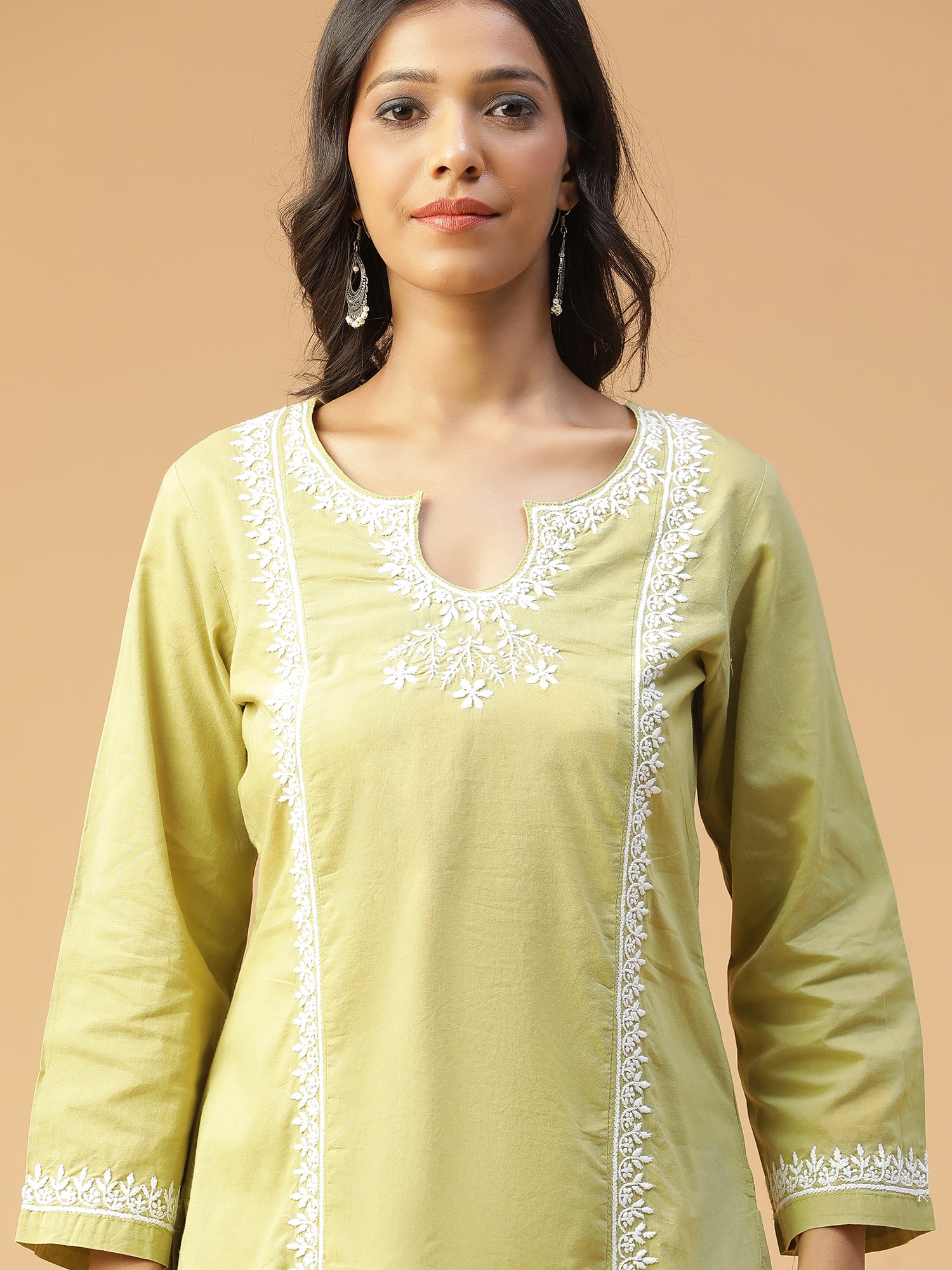 Soft and Comfortable Cotton Lucknow Chikankari Kurta Set in Olive Green