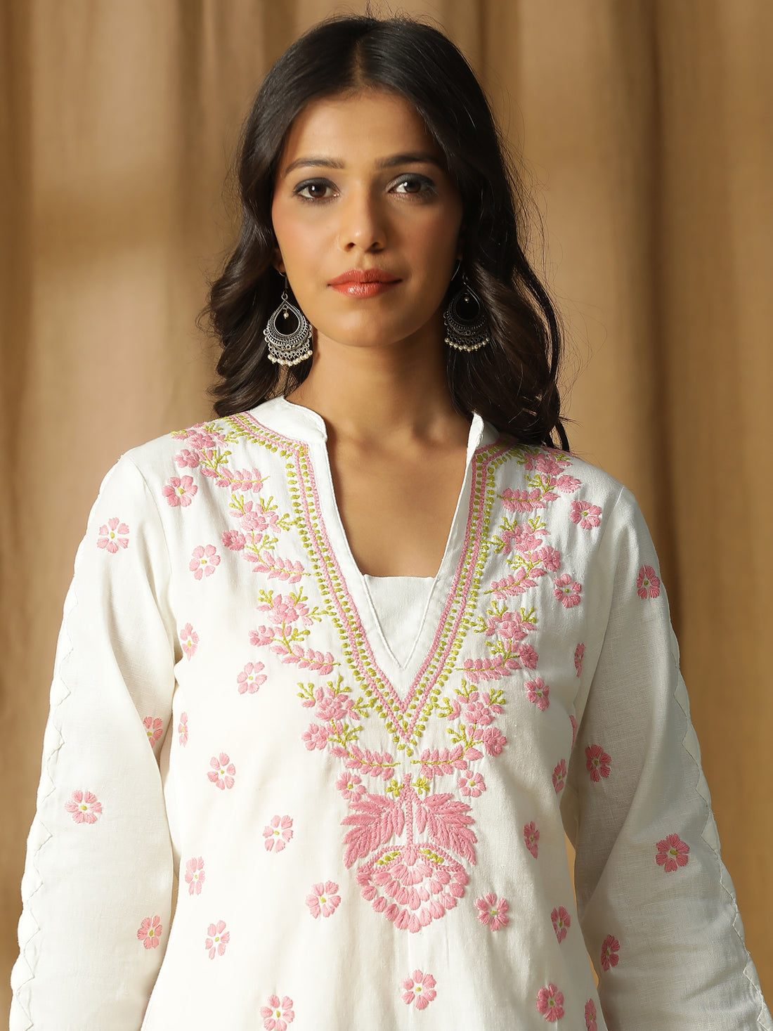 Lucknowi Chikankari V- neck Cotton Top