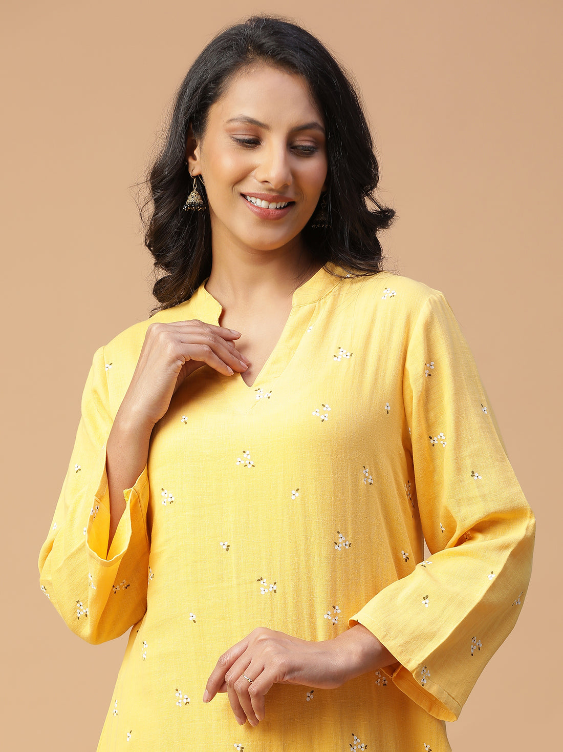 MARIGOLD YELLOW COTTON PRINTED KURTA SET