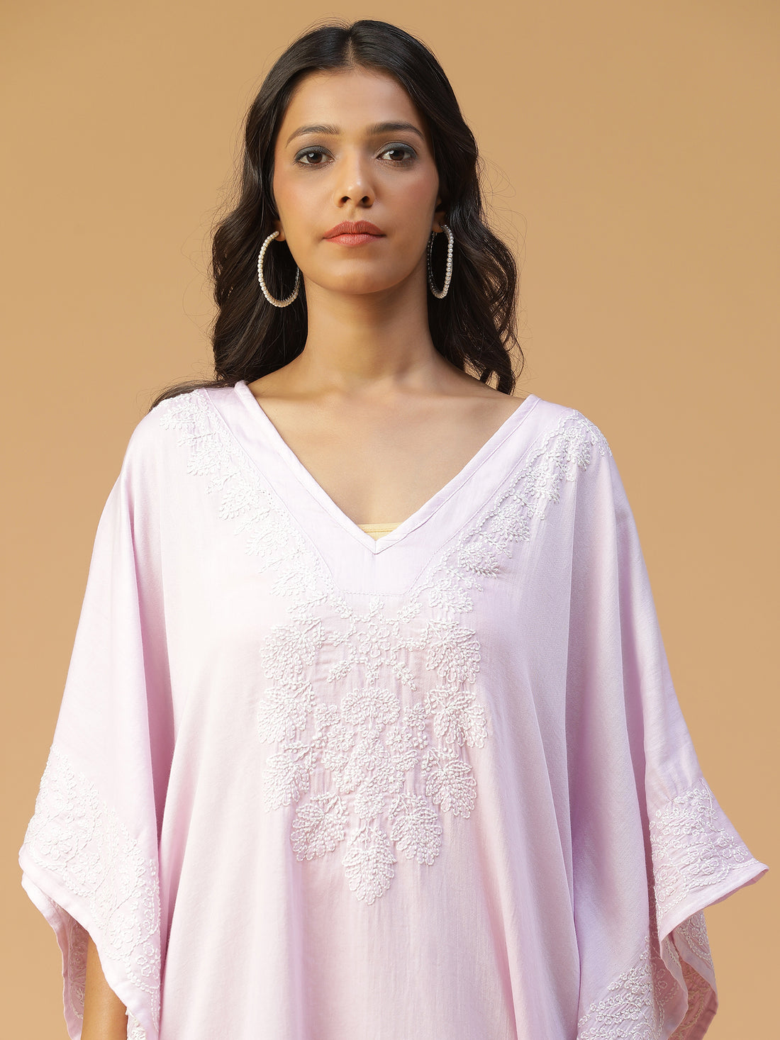 Lavender Cotton Chikankari Kaftan