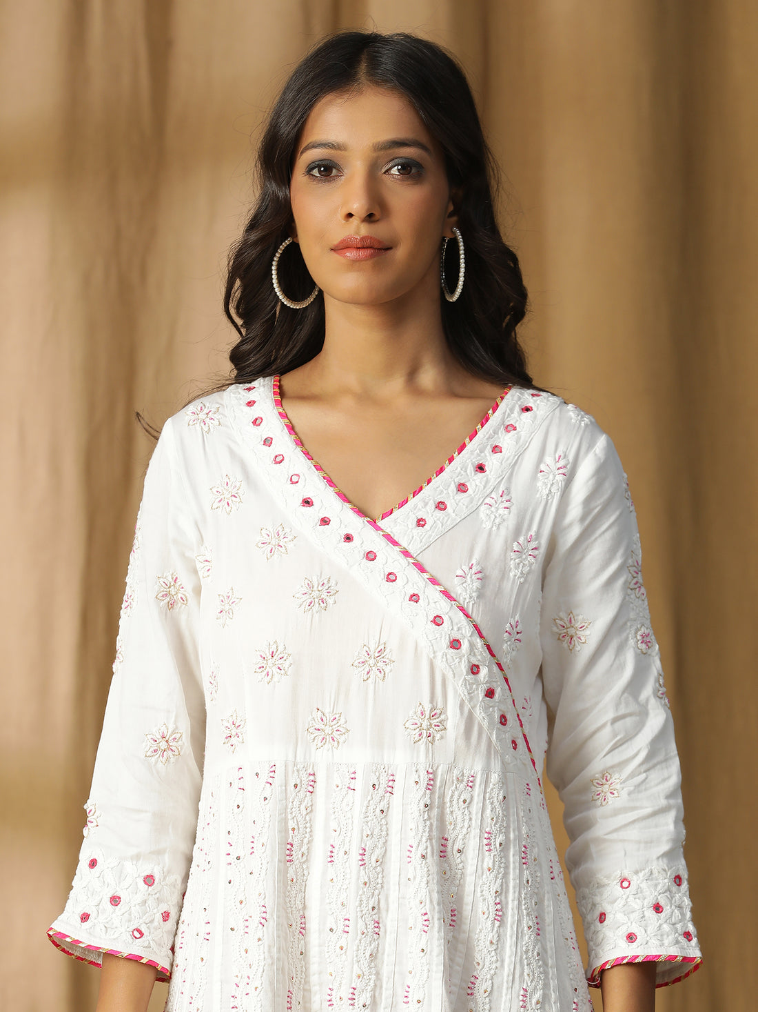 Chikankari cotton long kali kurta with sequence work