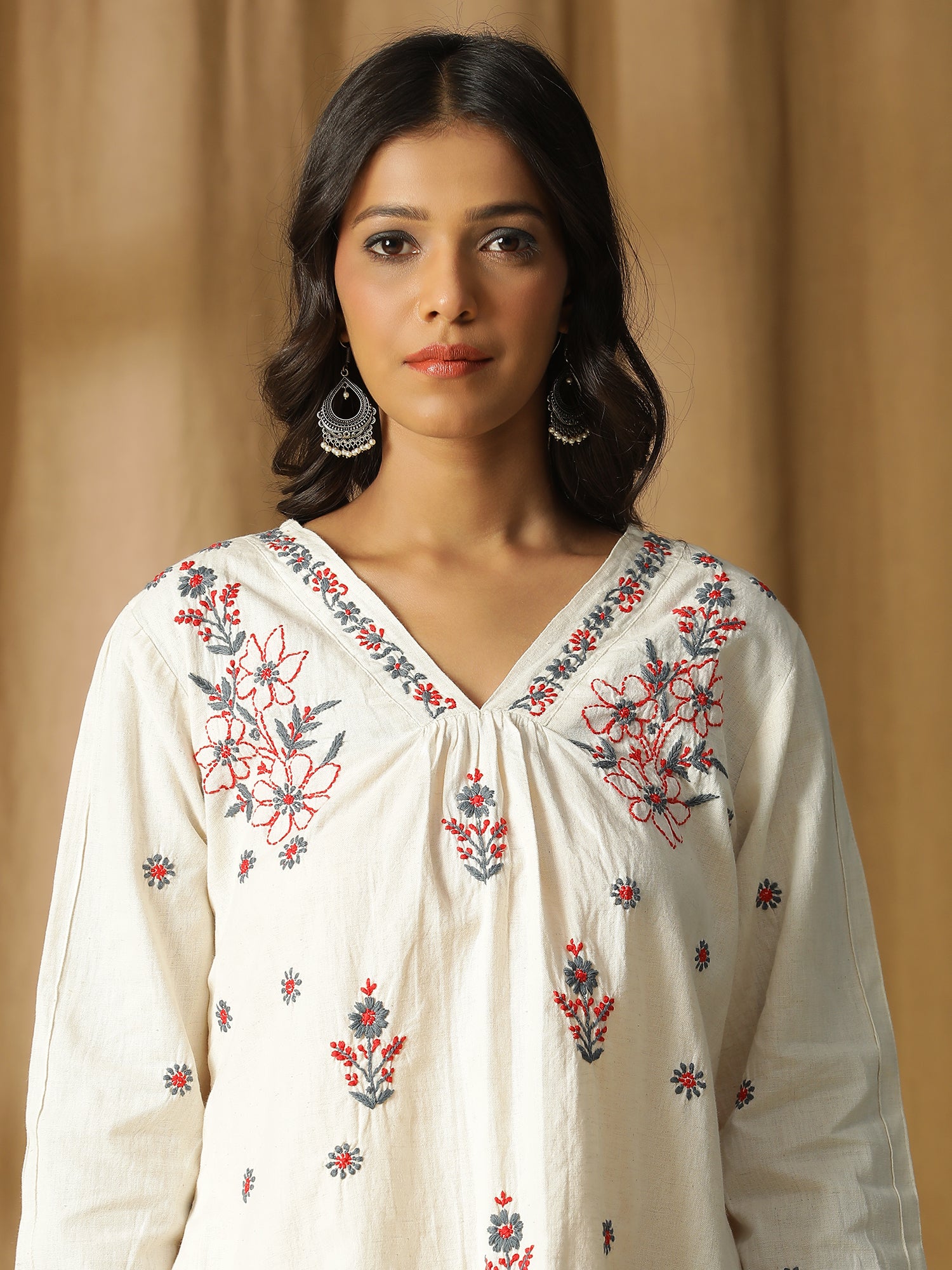 Chikankari Pintuck Sleeves Cotton Top