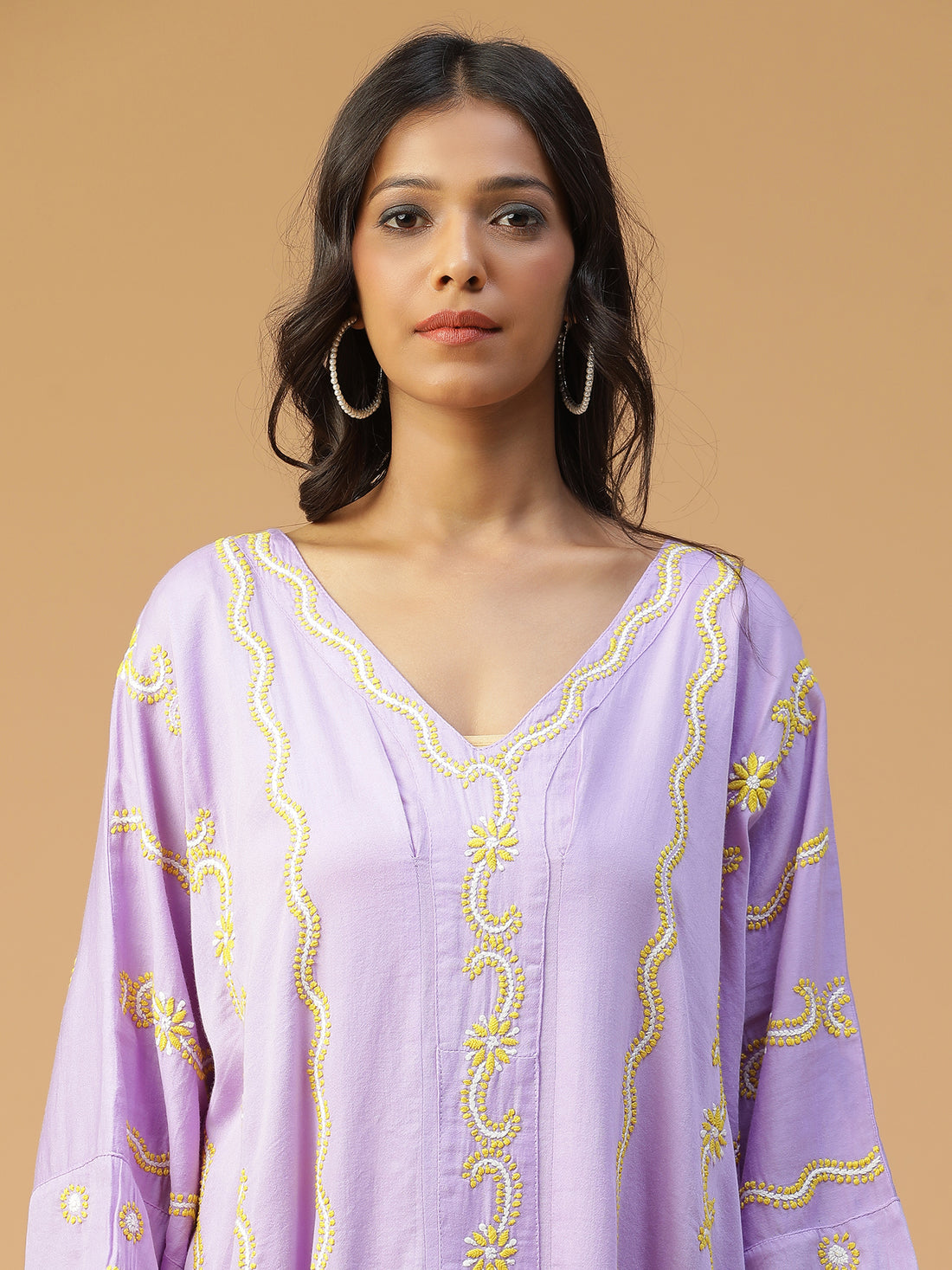 Semal Hand Embroidered Purple Cotton Chic Kaftans with Lucknowi Chikankari Embroidery CH0191