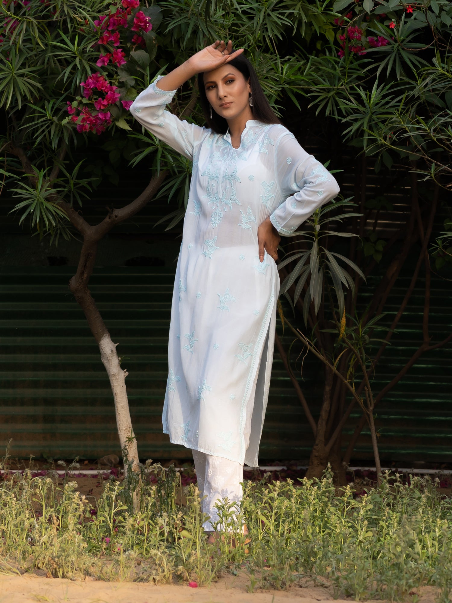 Semal handicrafts Chikankari straight baby blue kurta