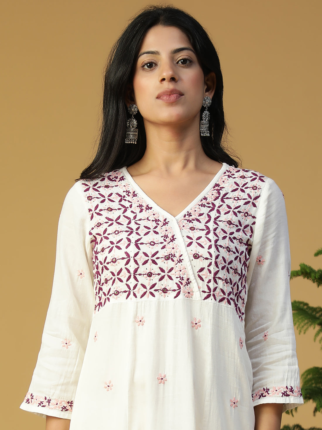 Hand Embroidered Lucknowi Chikankari Cotton Angrakha Neck Kurta CH0135B