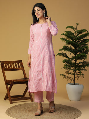 Hand Embroidered Cotton Dobby Lucknowi Chikankari Muted Pink Kurta Set CH0224