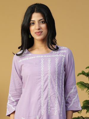 Hand Embroidered Lavender Cotton Lucknowi Chikankari Kurta with Pants CH0231