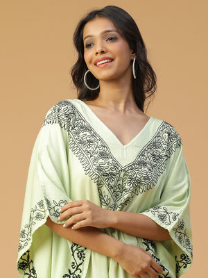 Cotton Chikankari Kaftan in Ghiya Color