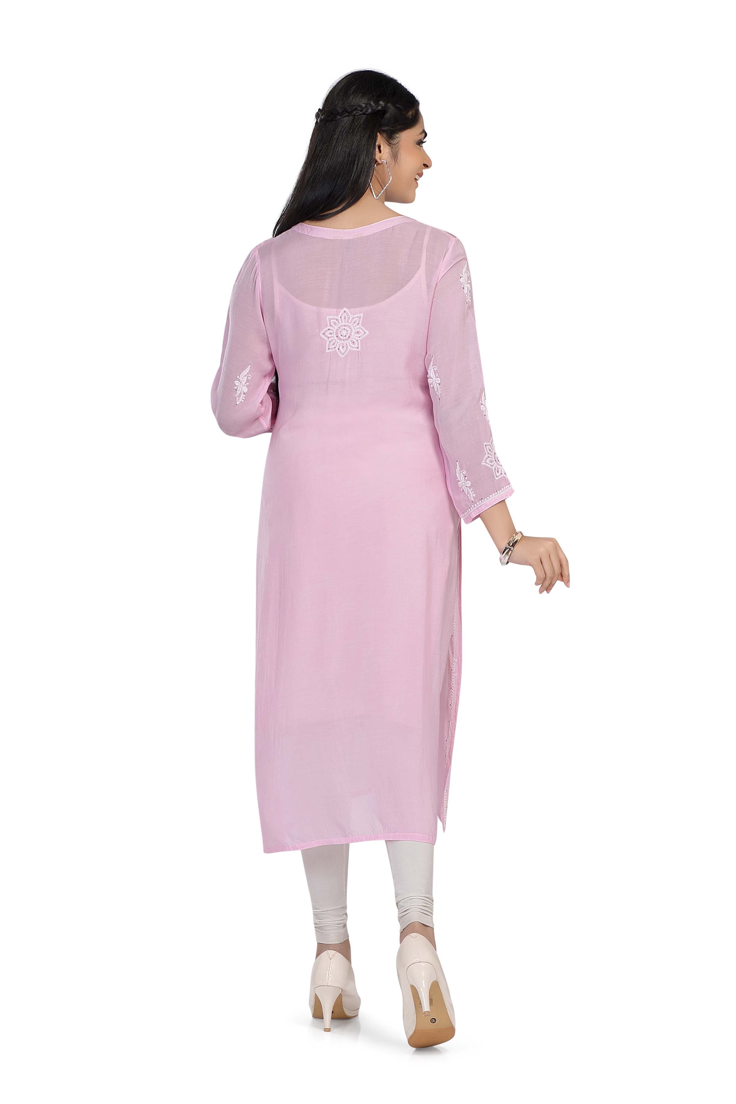 Semal handicrafts Chikankari straight pink kurta