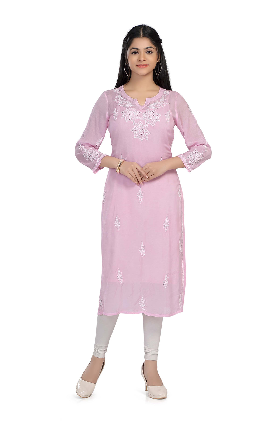 Semal handicrafts Chikankari straight pink kurta