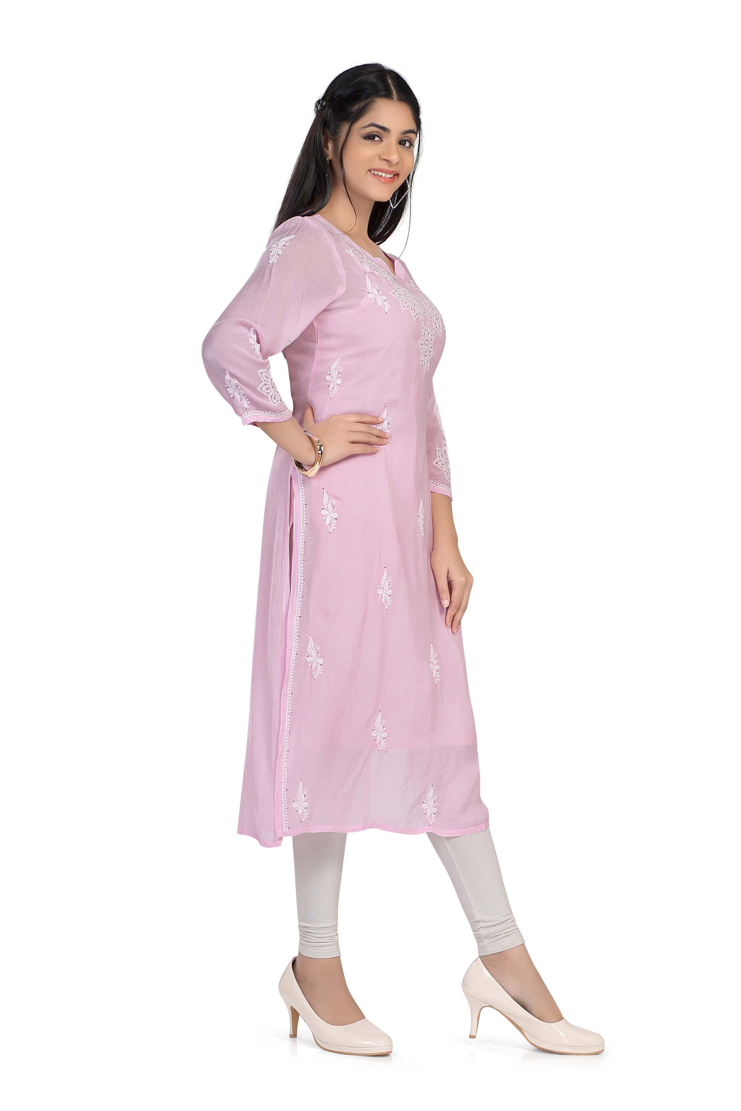 Semal handicrafts Chikankari straight pink kurta