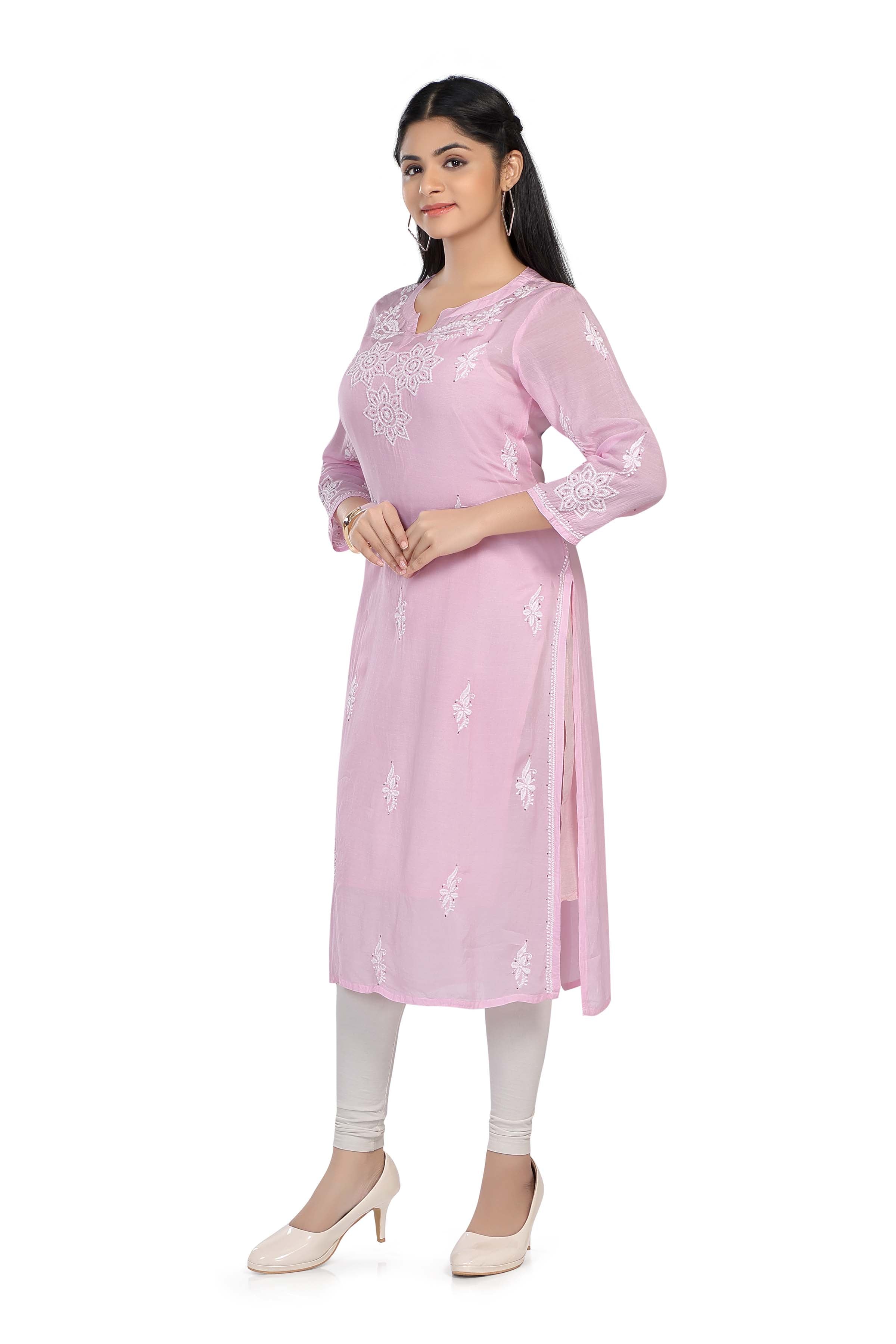 Semal handicrafts Chikankari straight pink kurta