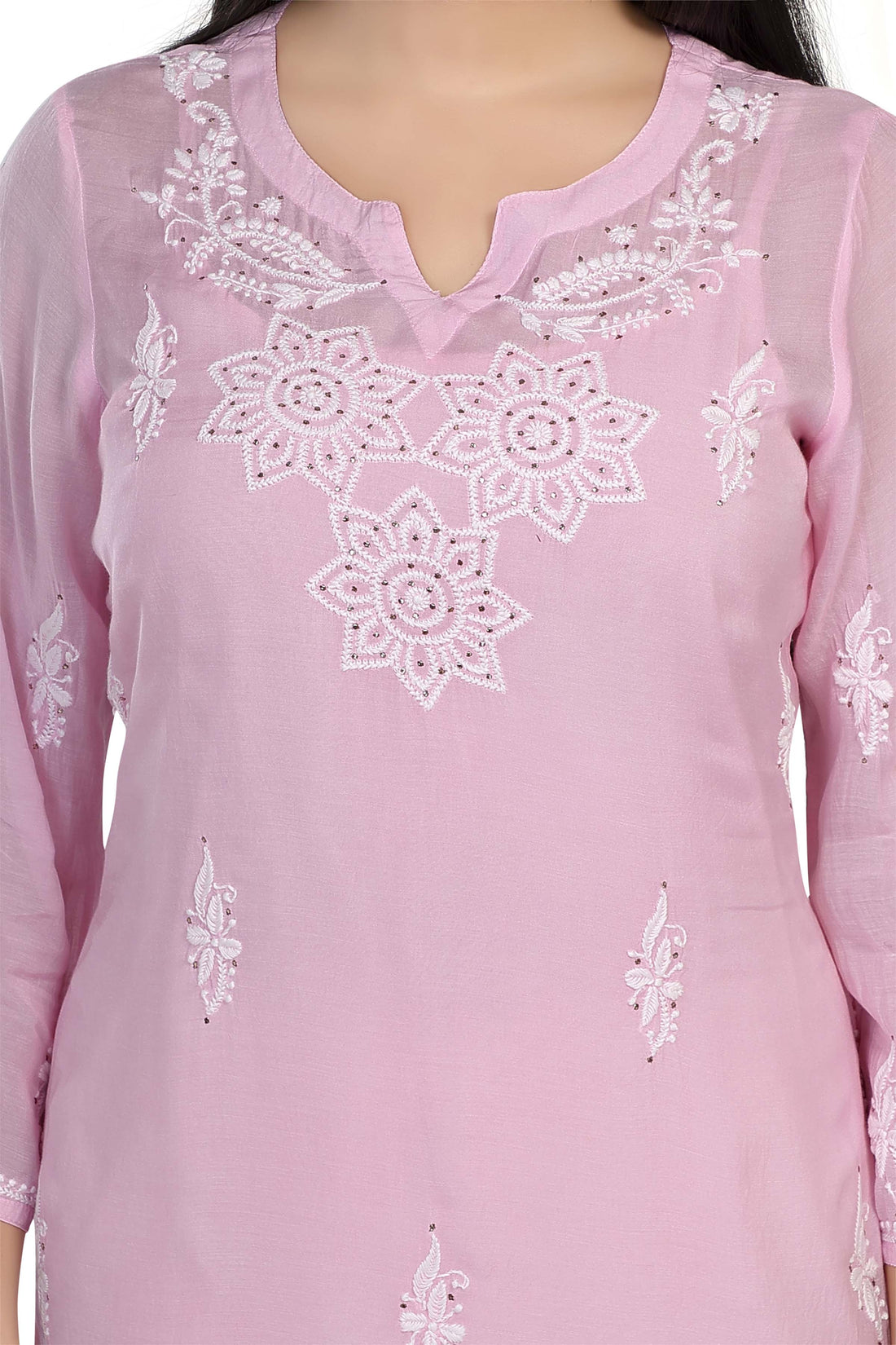 Semal handicrafts Chikankari straight pink kurta