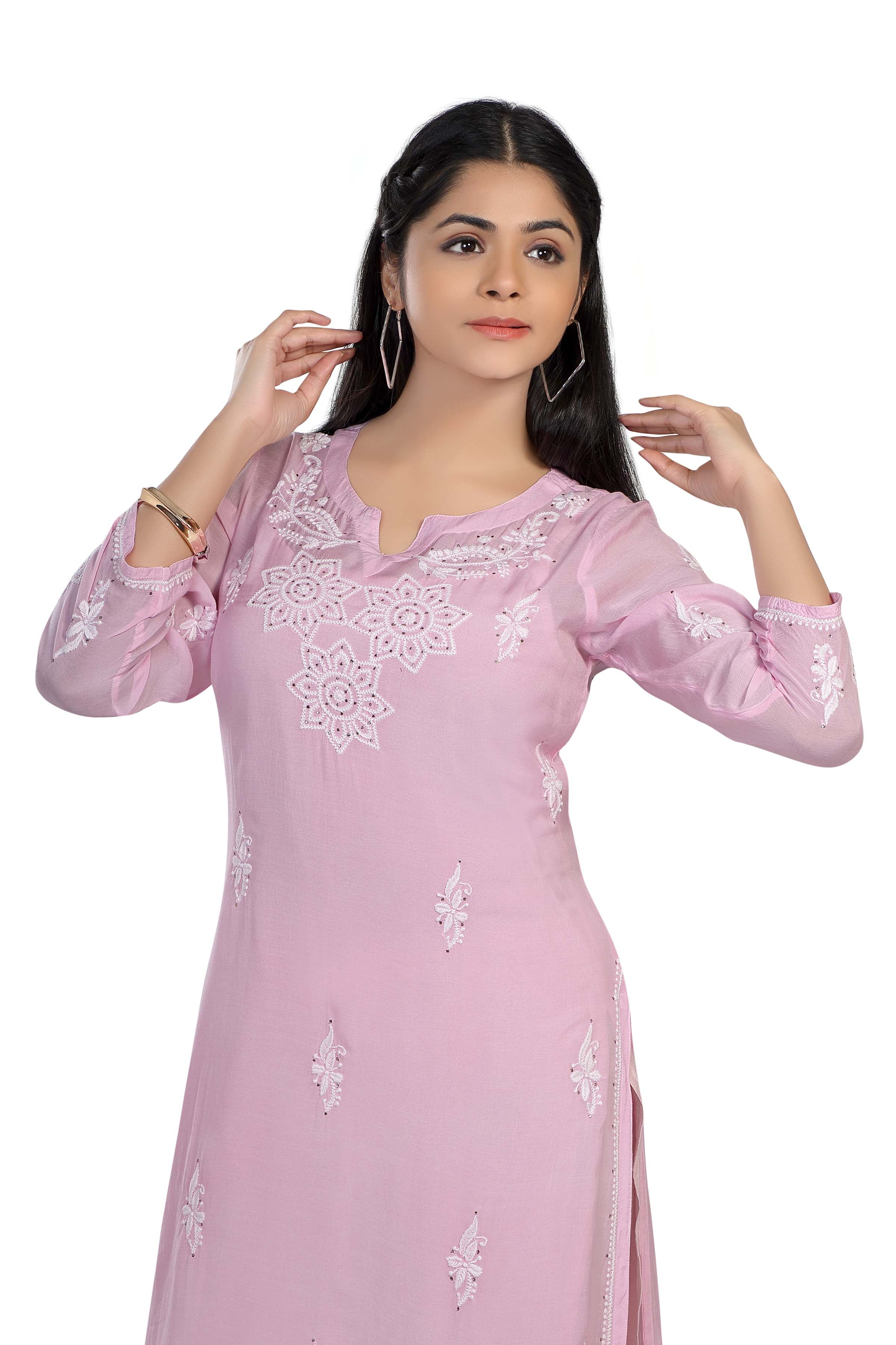 Semal handicrafts Chikankari straight pink kurta