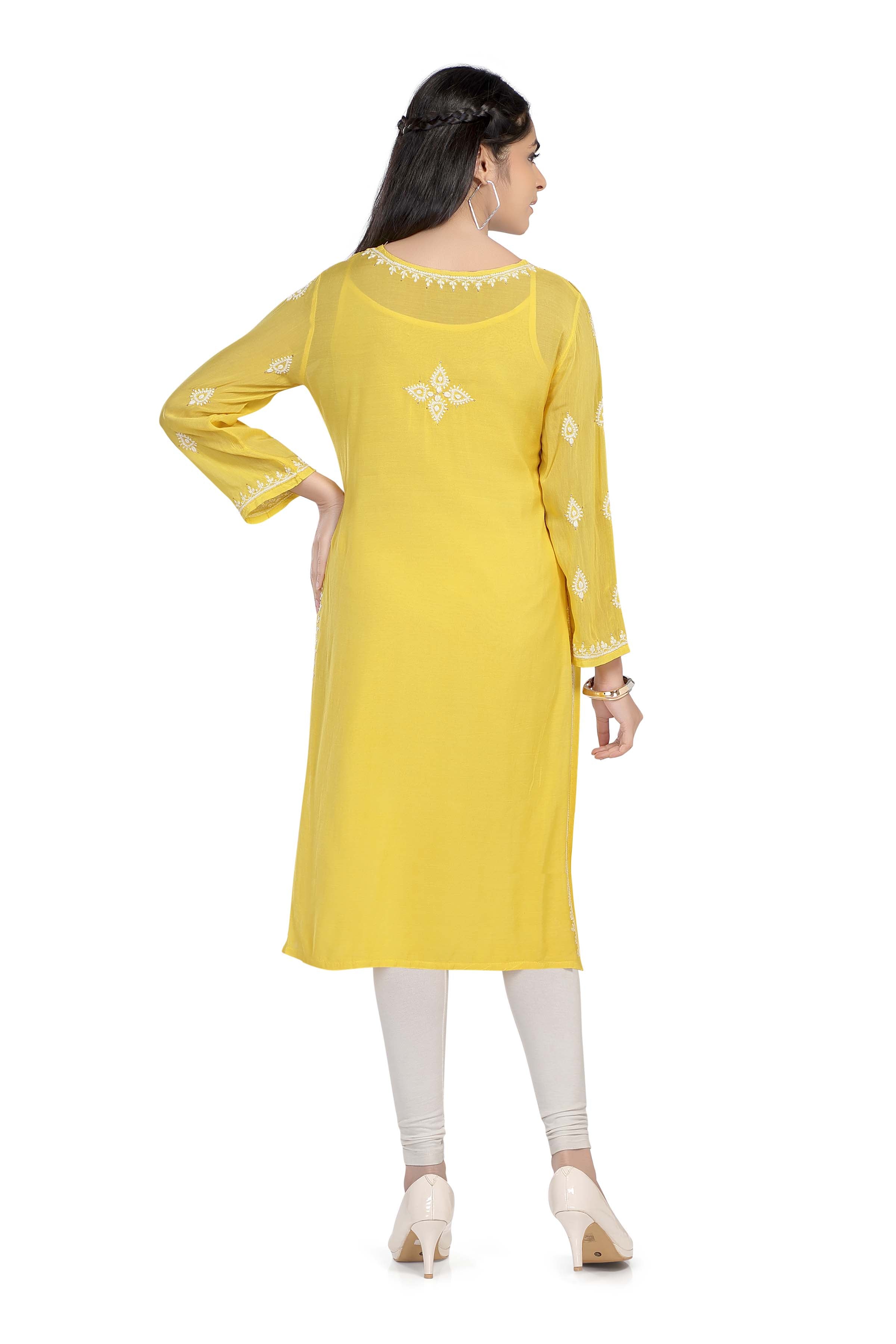 Semal handicrafts Lucknow Chikankari straight yellow kurta