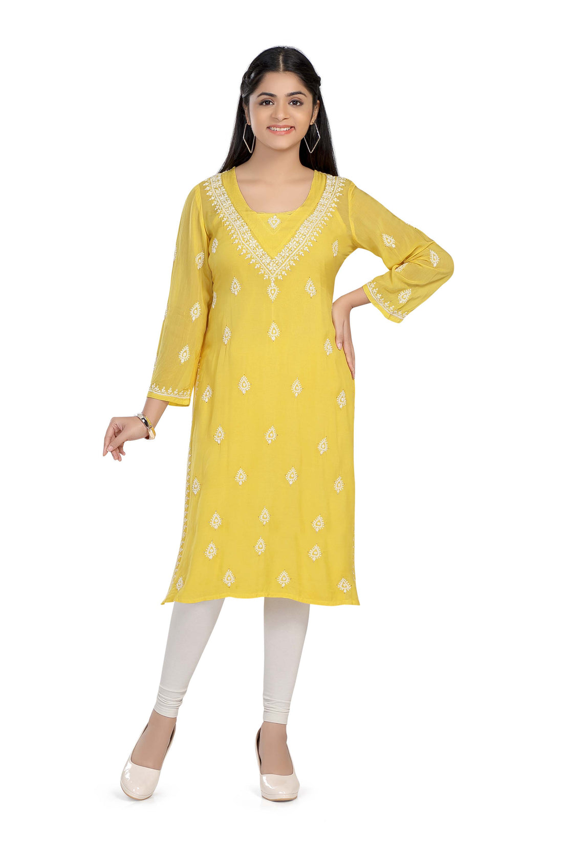 Semal handicrafts Lucknow Chikankari straight yellow kurta