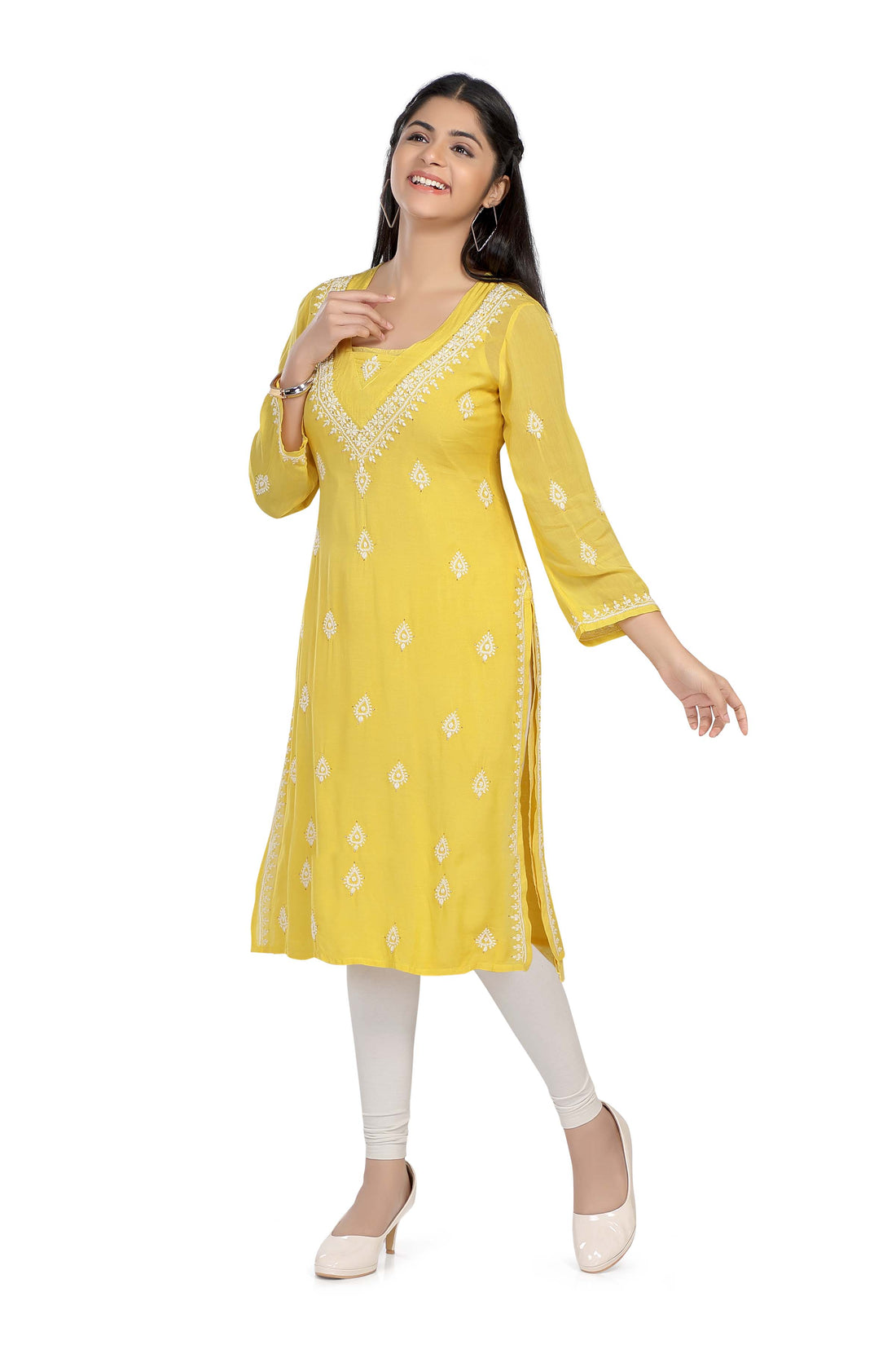 Semal handicrafts Lucknow Chikankari straight yellow kurta