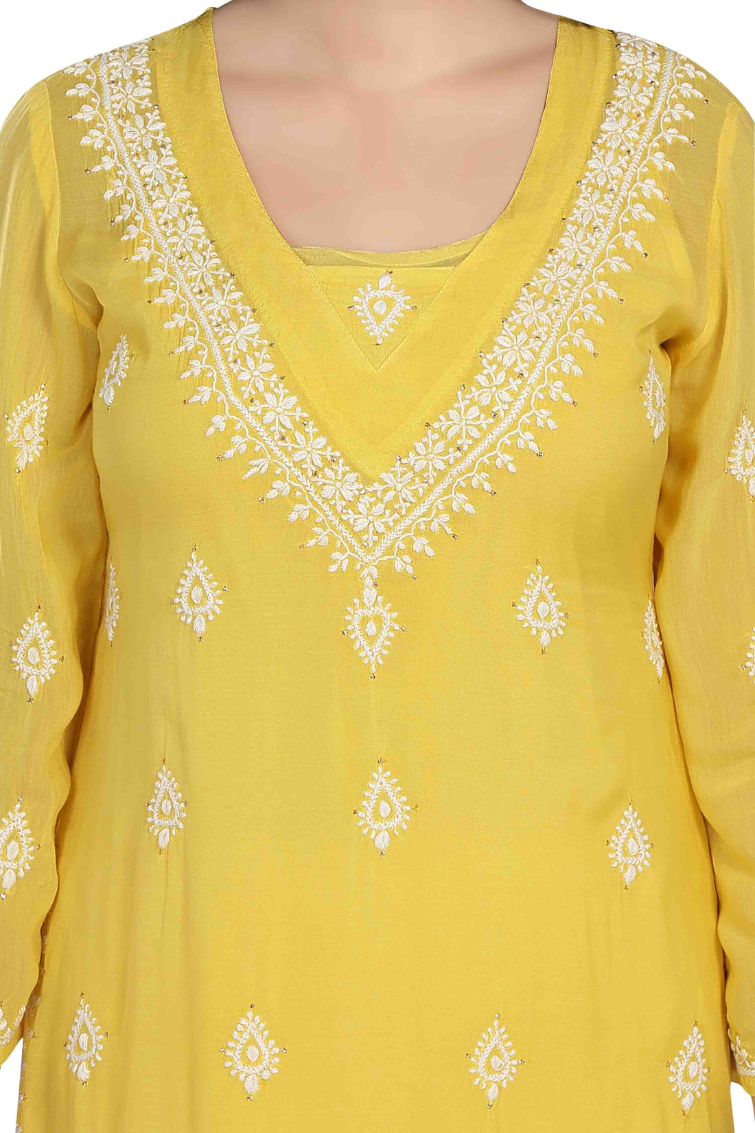 Semal handicrafts Lucknow Chikankari straight yellow kurta