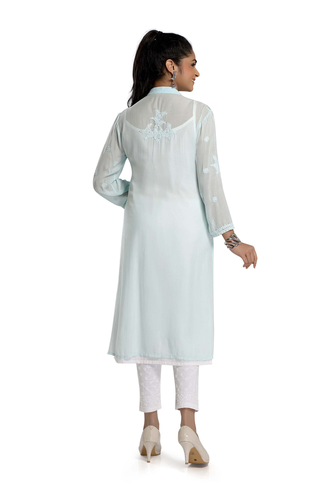 Semal handicrafts Chikankari straight baby blue kurta