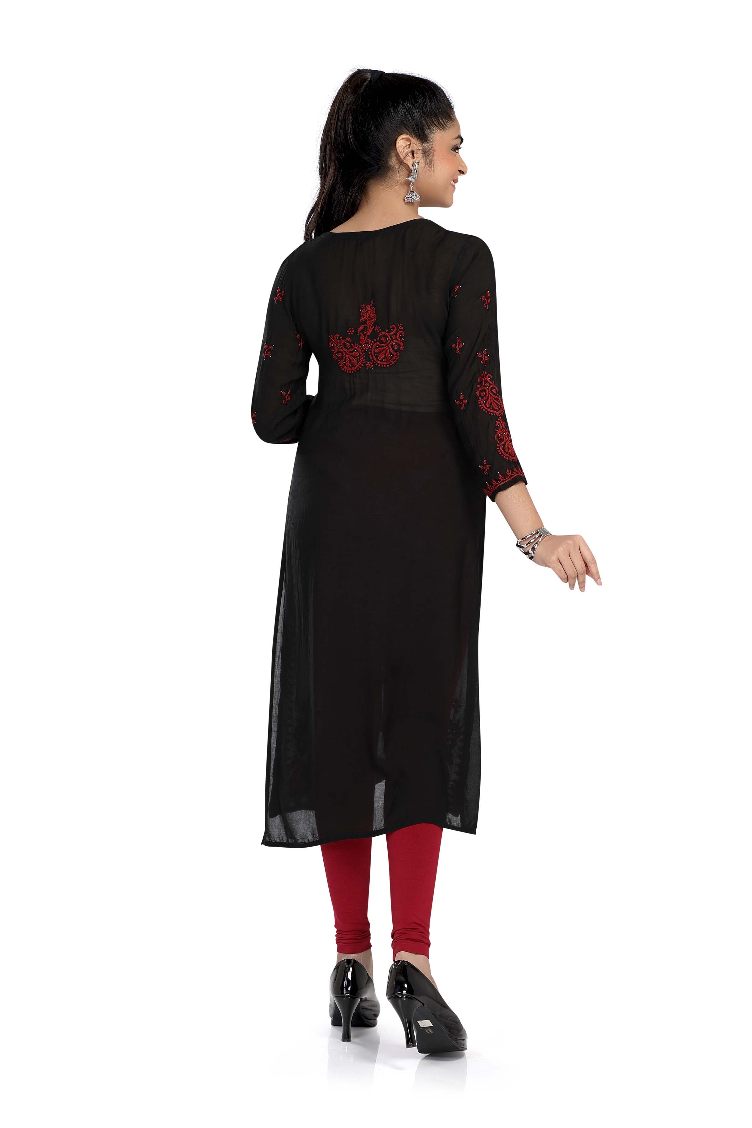 Semal handicrafts Chikankari straight black kurta