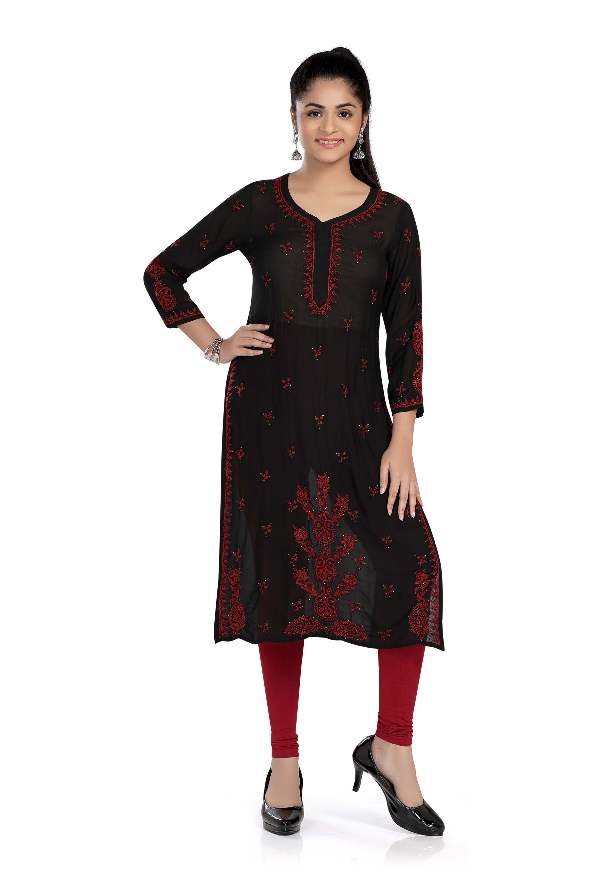 Semal handicrafts Chikankari straight black kurta