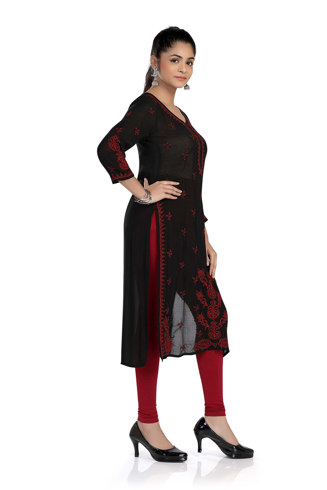 Semal handicrafts Chikankari straight black kurta