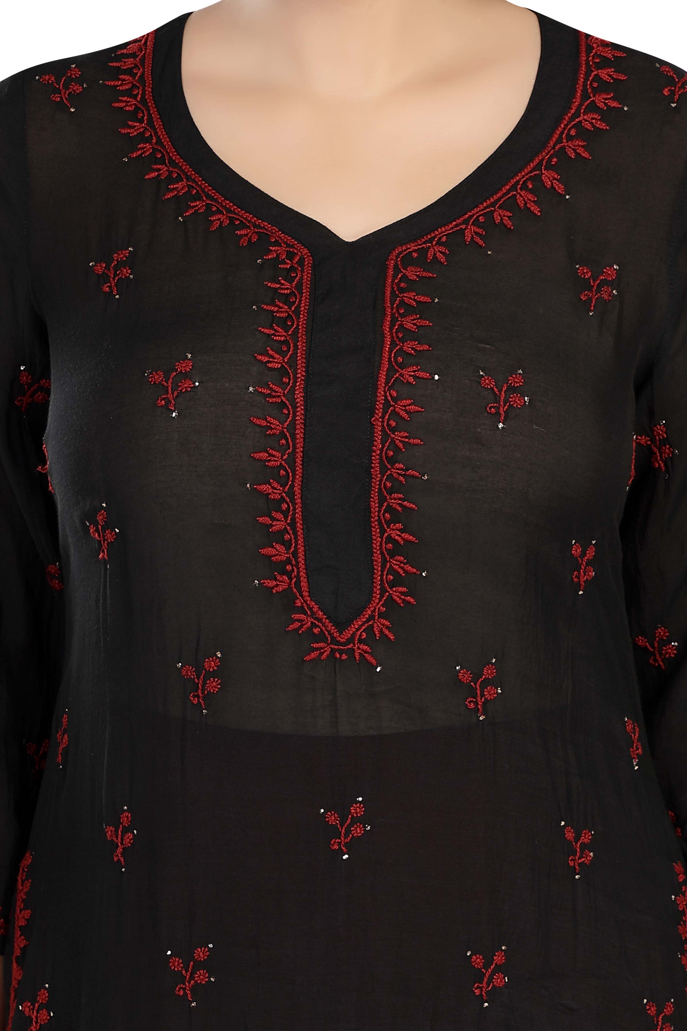 Semal handicrafts Chikankari straight black kurta