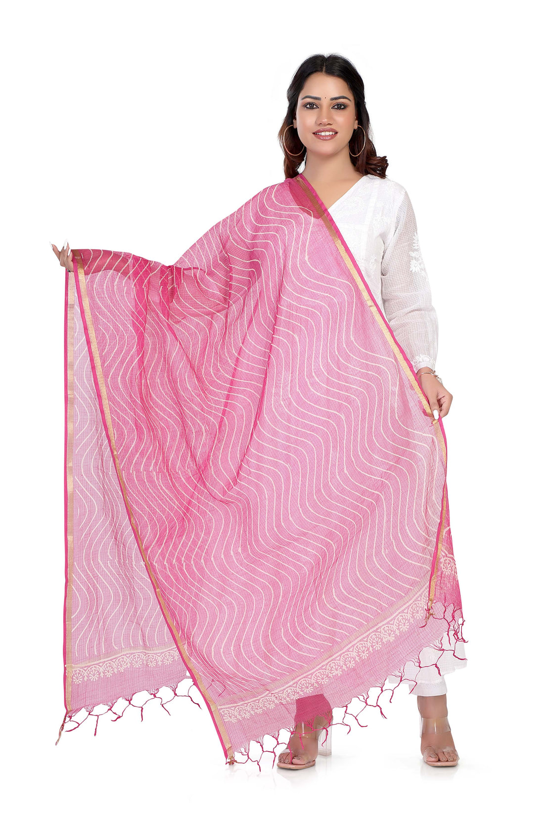 Kota Dupatta Hand Block Printed in Magnificent Magenta