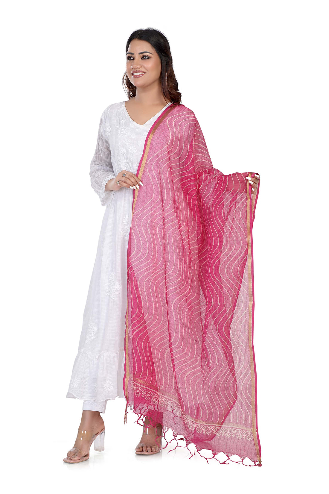 Kota Dupatta Hand Block Printed in Magnificent Magenta