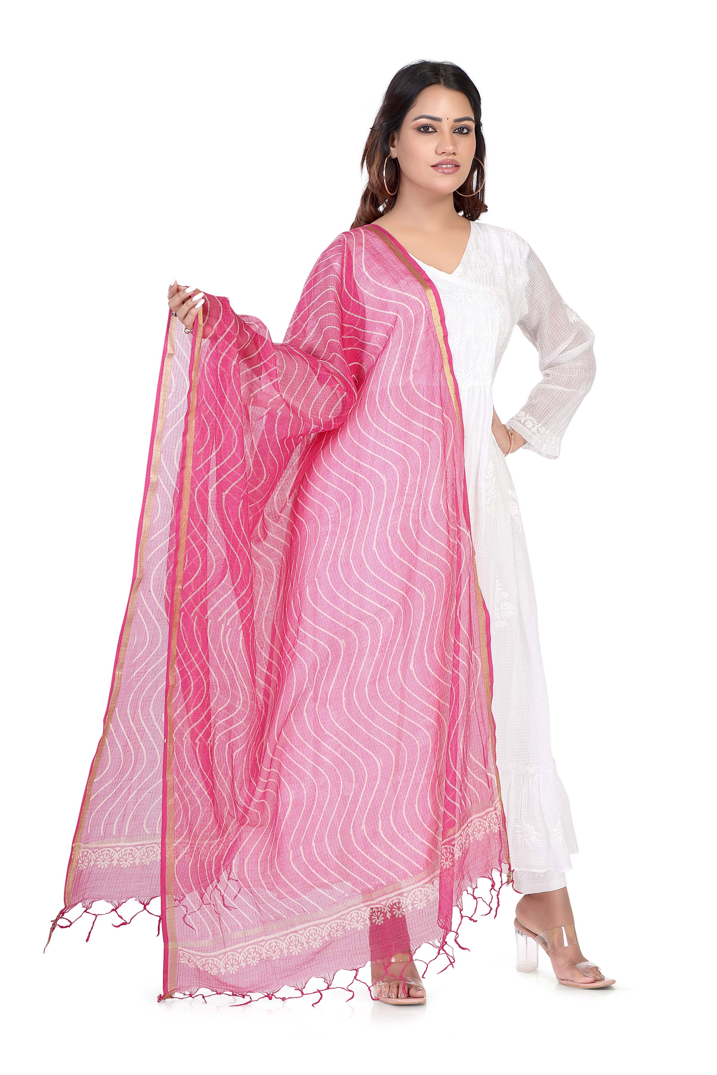 Kota Dupatta Hand Block Printed in Magnificent Magenta