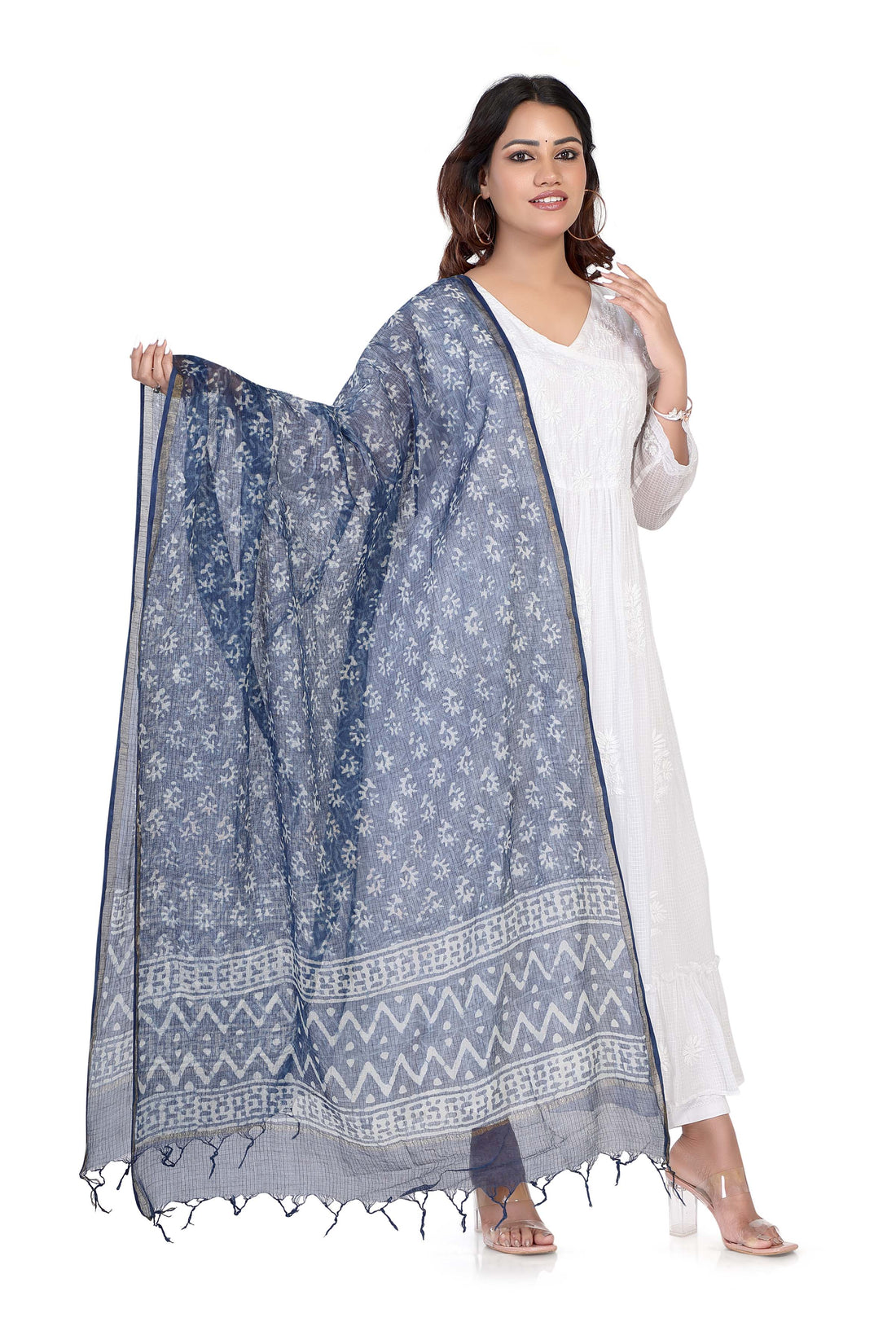 Indigo hand block printed Kota dupatta