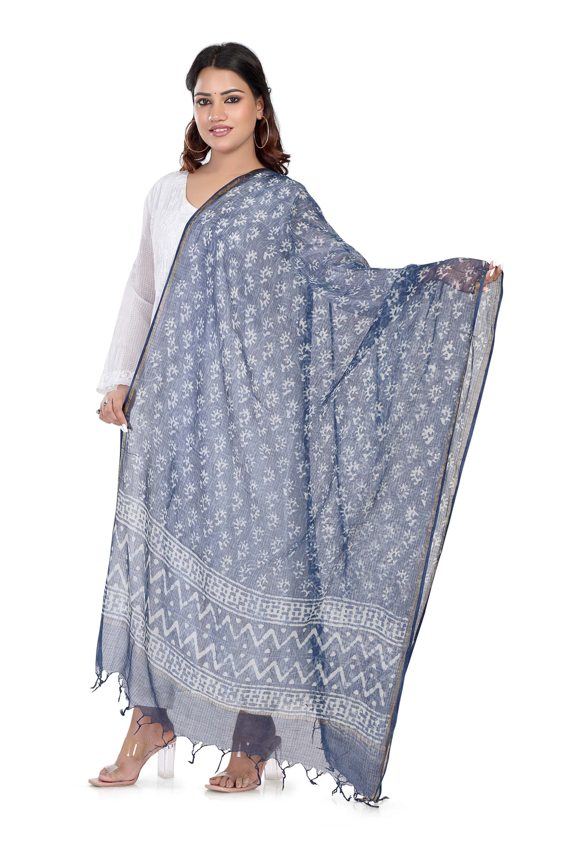 Indigo hand block printed Kota dupatta