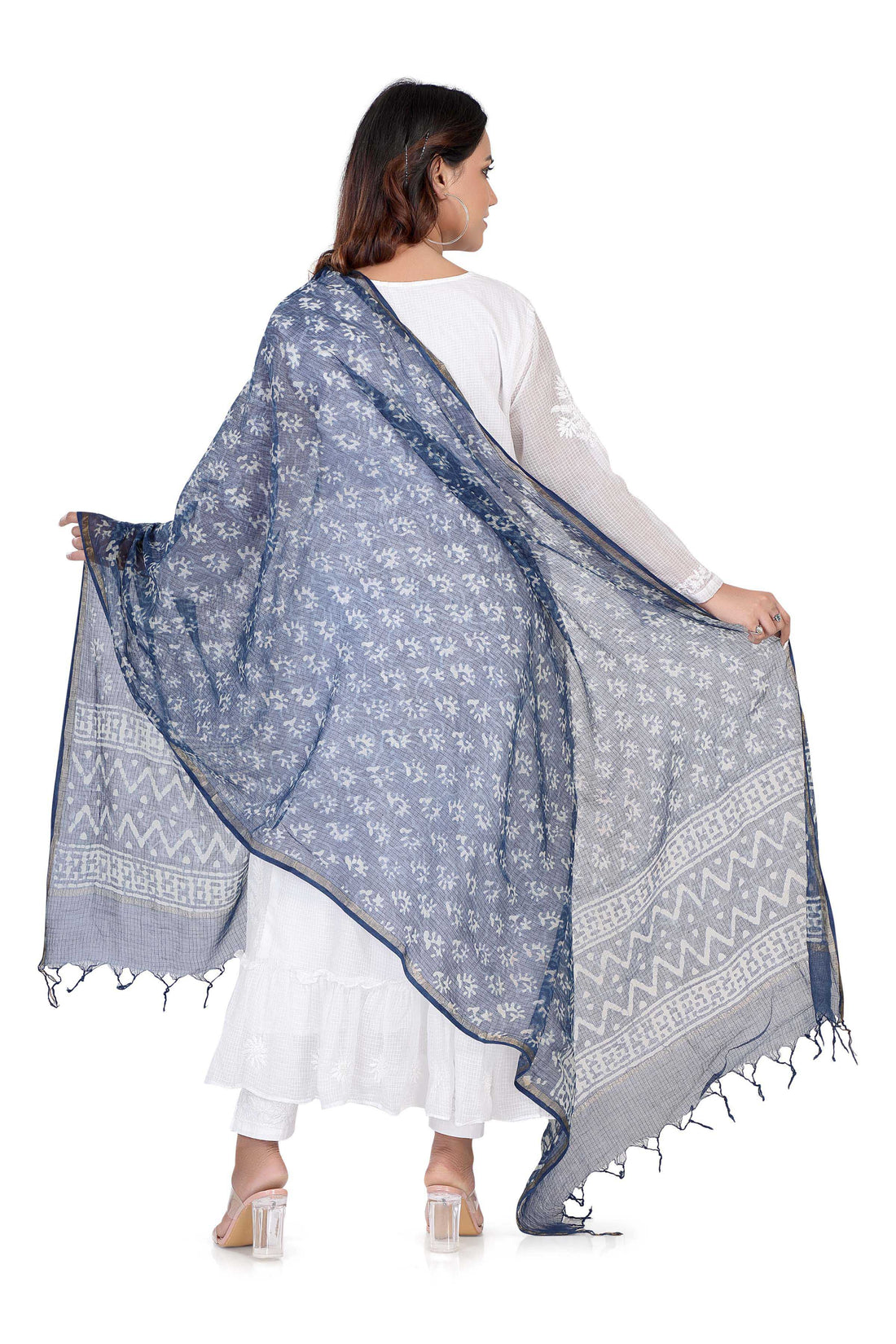 Indigo hand block printed Kota dupatta