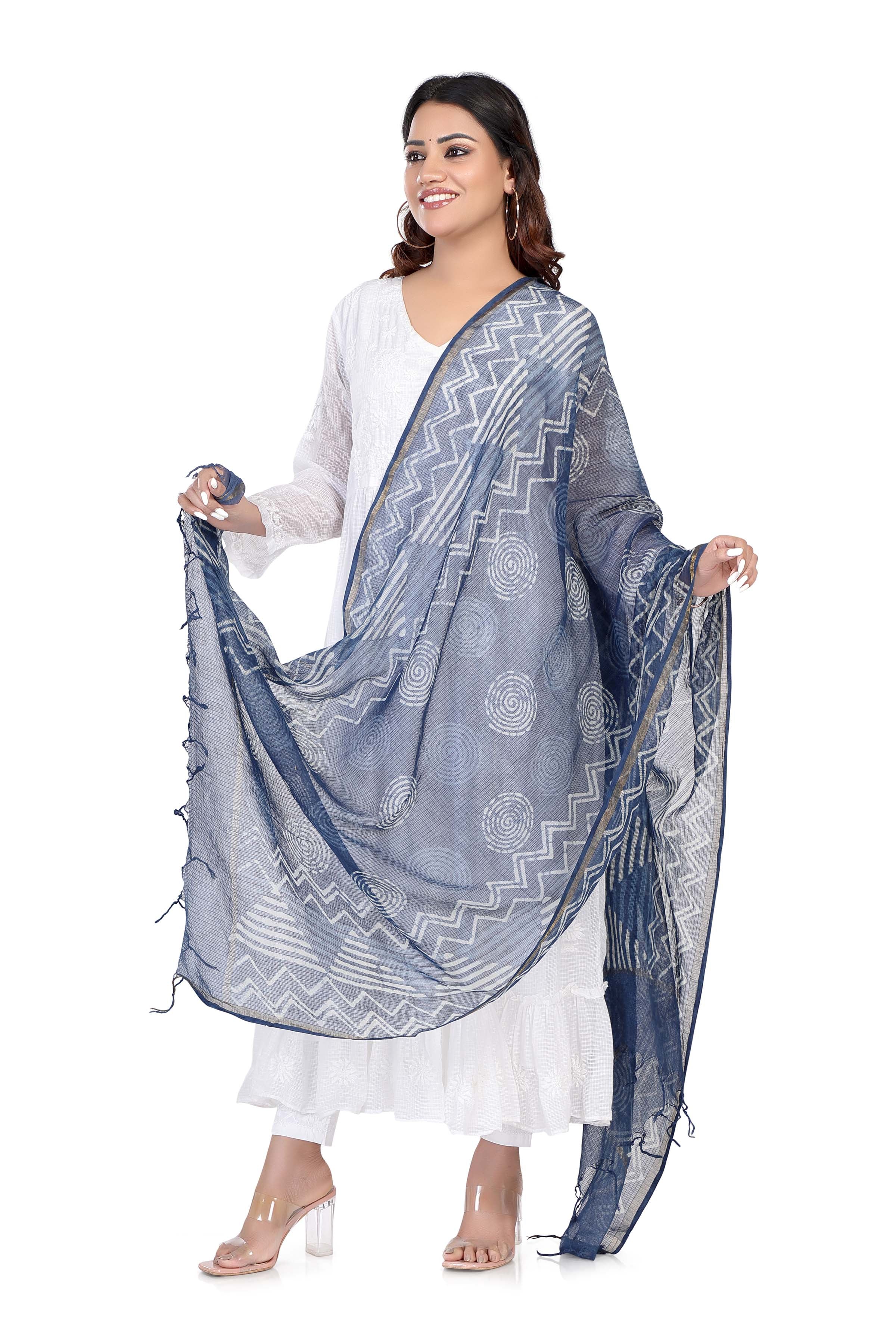 Indigo hand block printed Kota dupatta