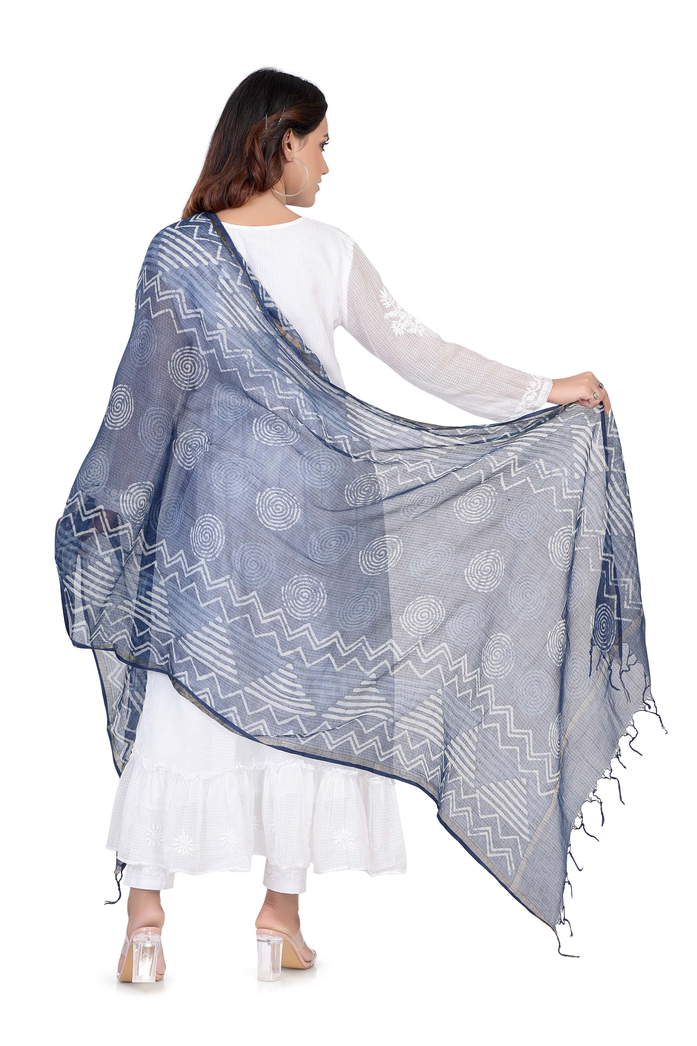 Indigo hand block printed Kota dupatta