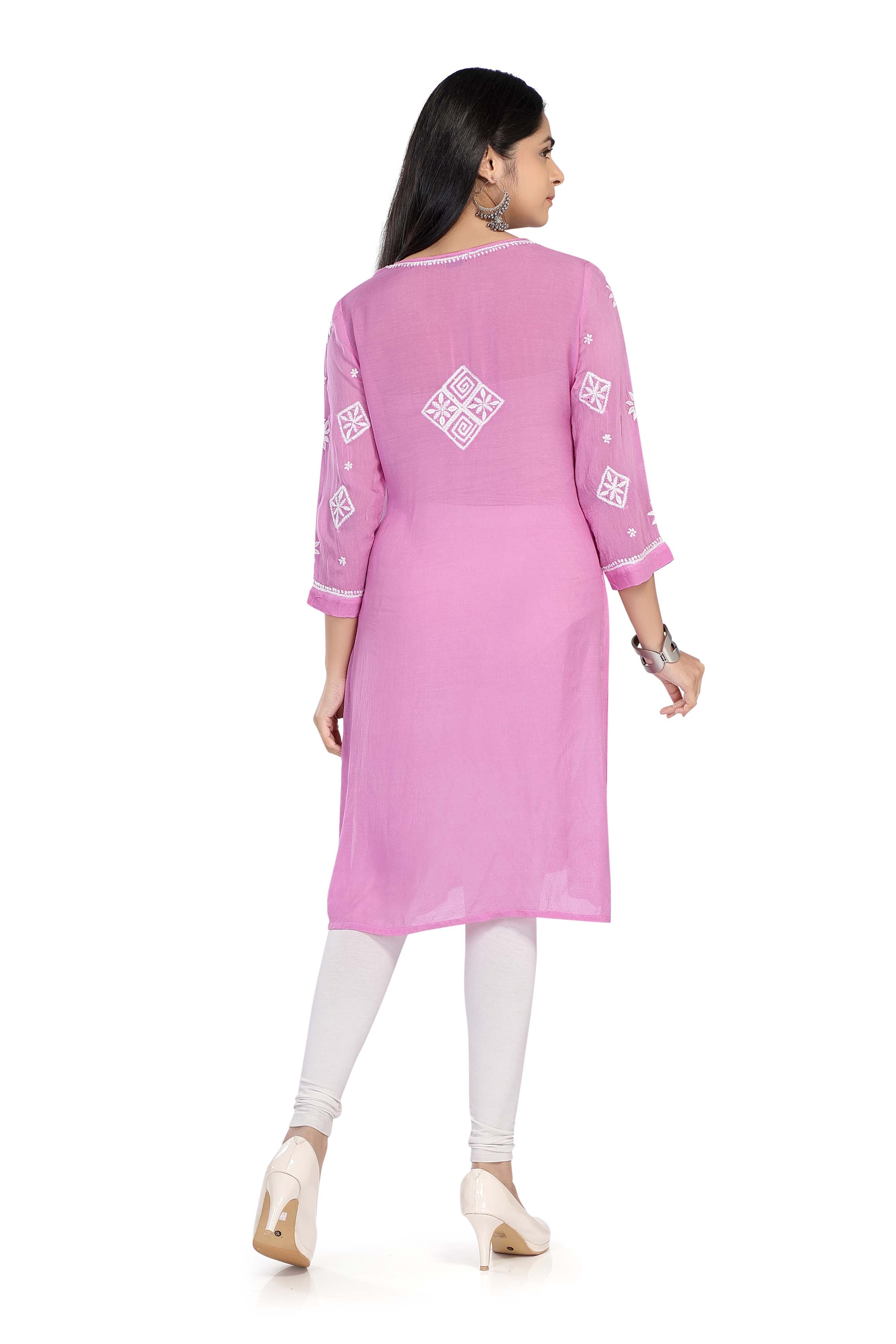 Semal handicrafts Chikankari straight lavender kurta