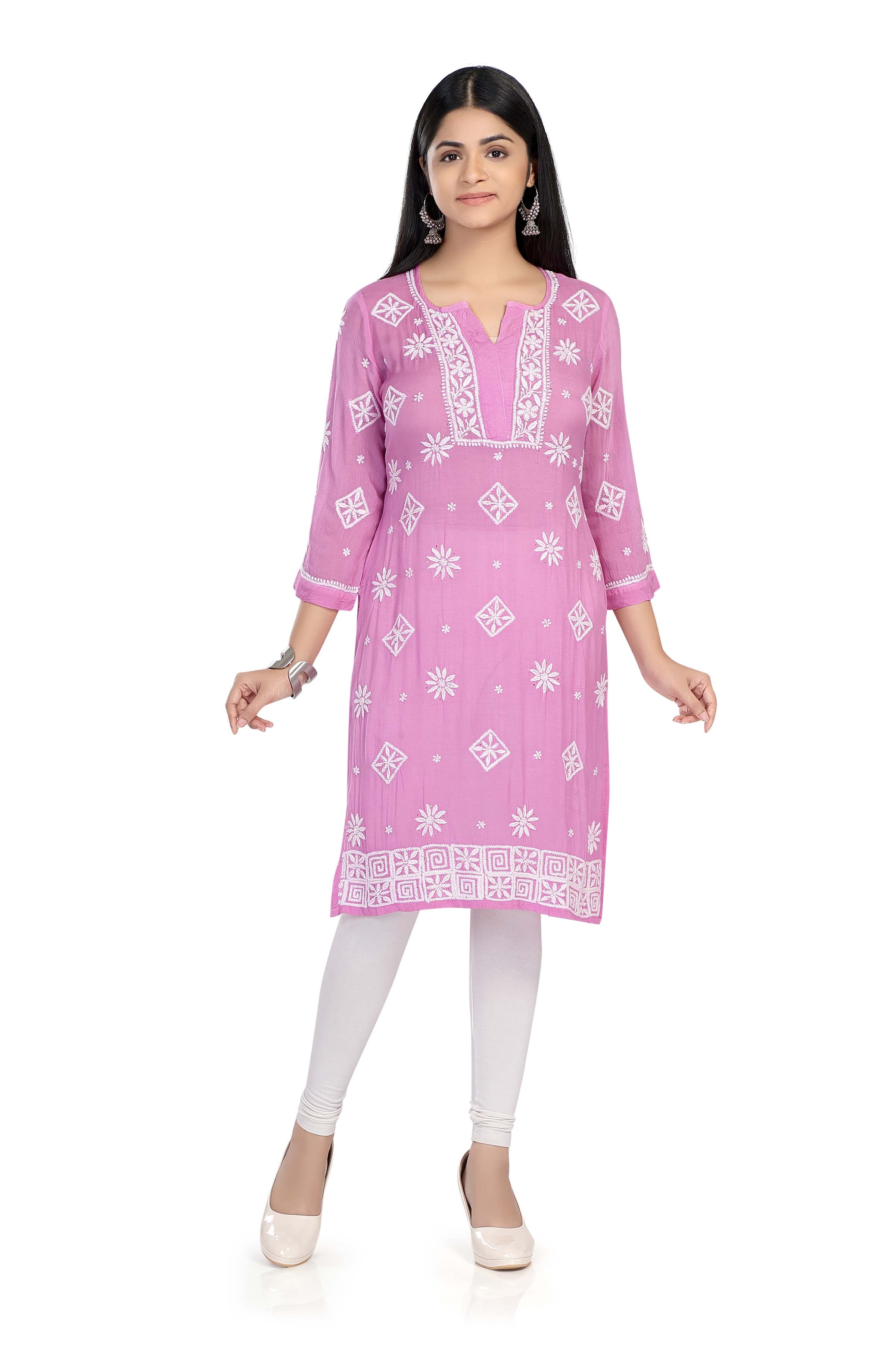 Semal handicrafts Chikankari straight lavender kurta