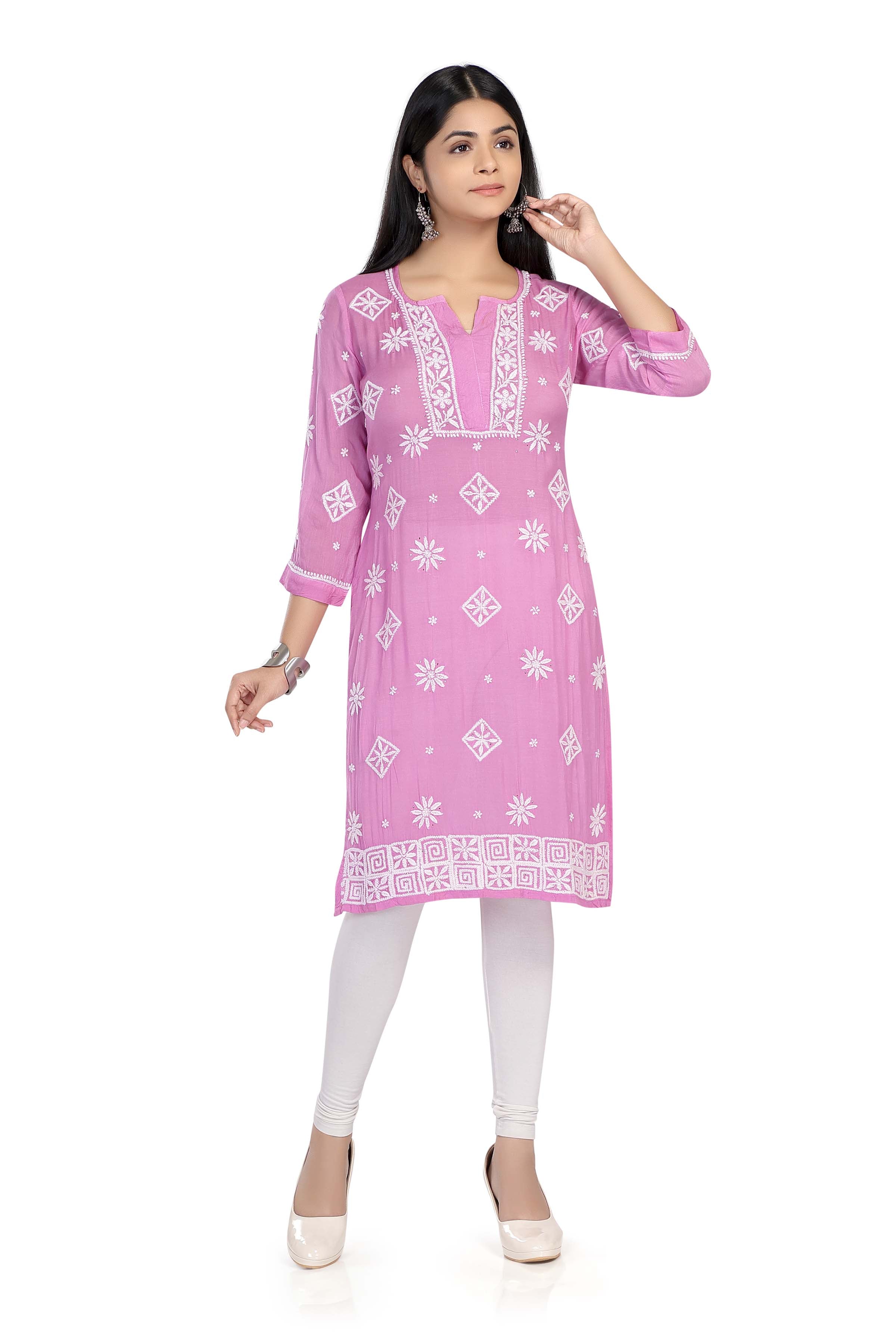 Semal handicrafts Chikankari straight lavender kurta