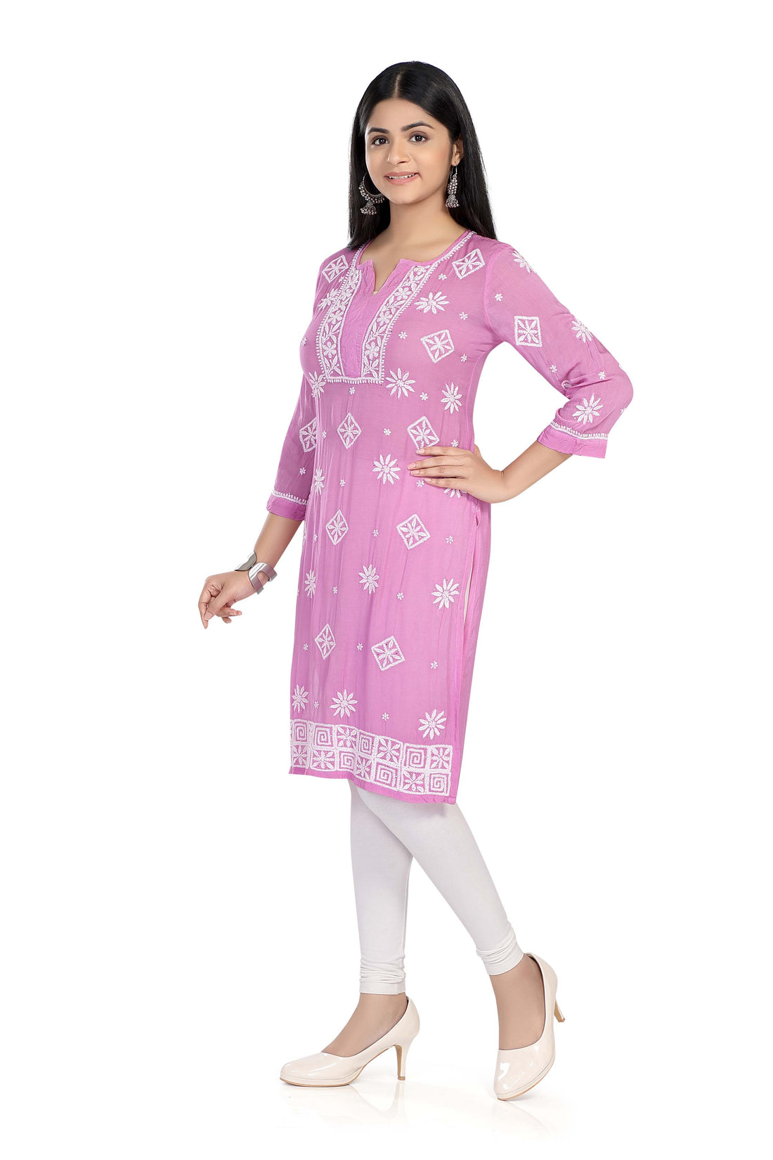 Semal handicrafts Chikankari straight lavender kurta