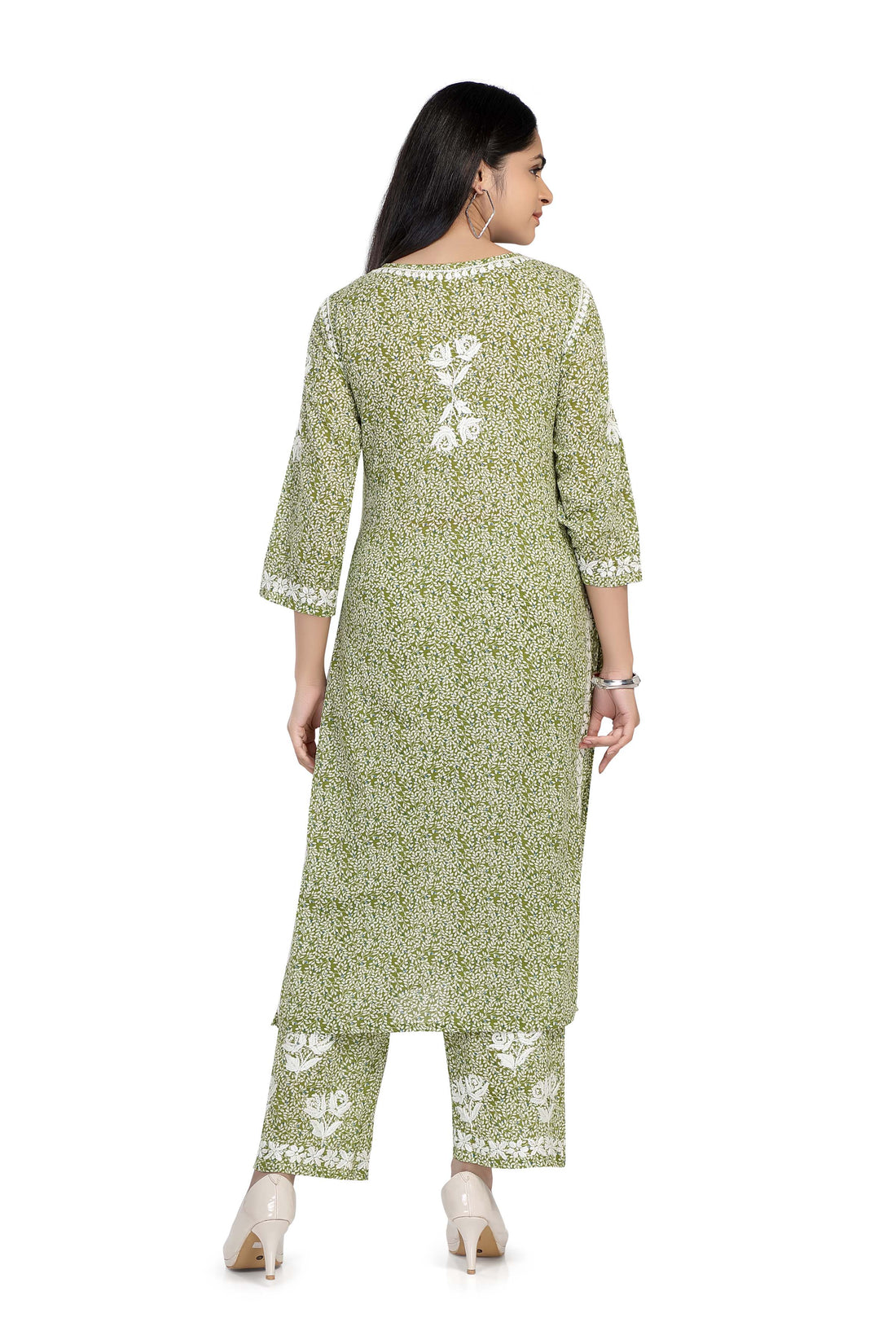 CHIKANKARI TURQOISE PRINTED MUL COTTON KURTA SET