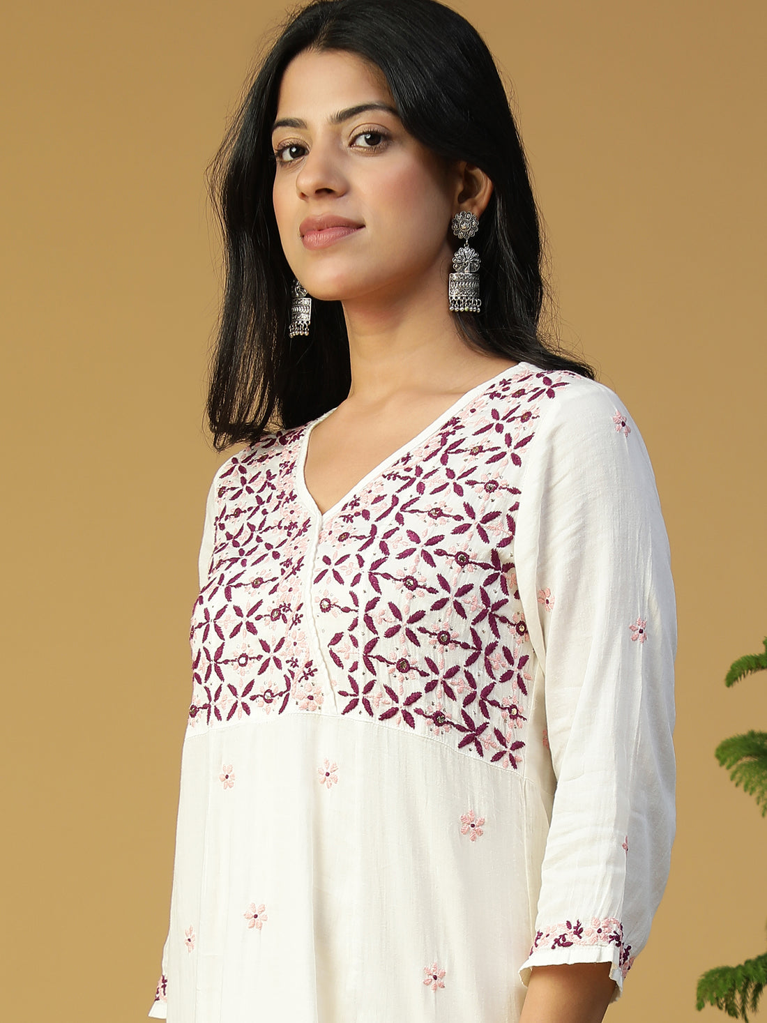 Hand Embroidered Lucknowi Chikankari Cotton Angrakha Neck Kurta CH0135B