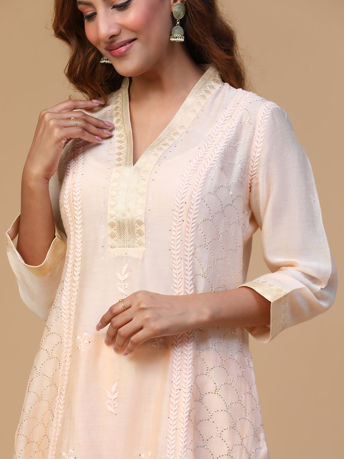 Chikankari Chanderi Kurta Set with Mukaish Embroidery Work