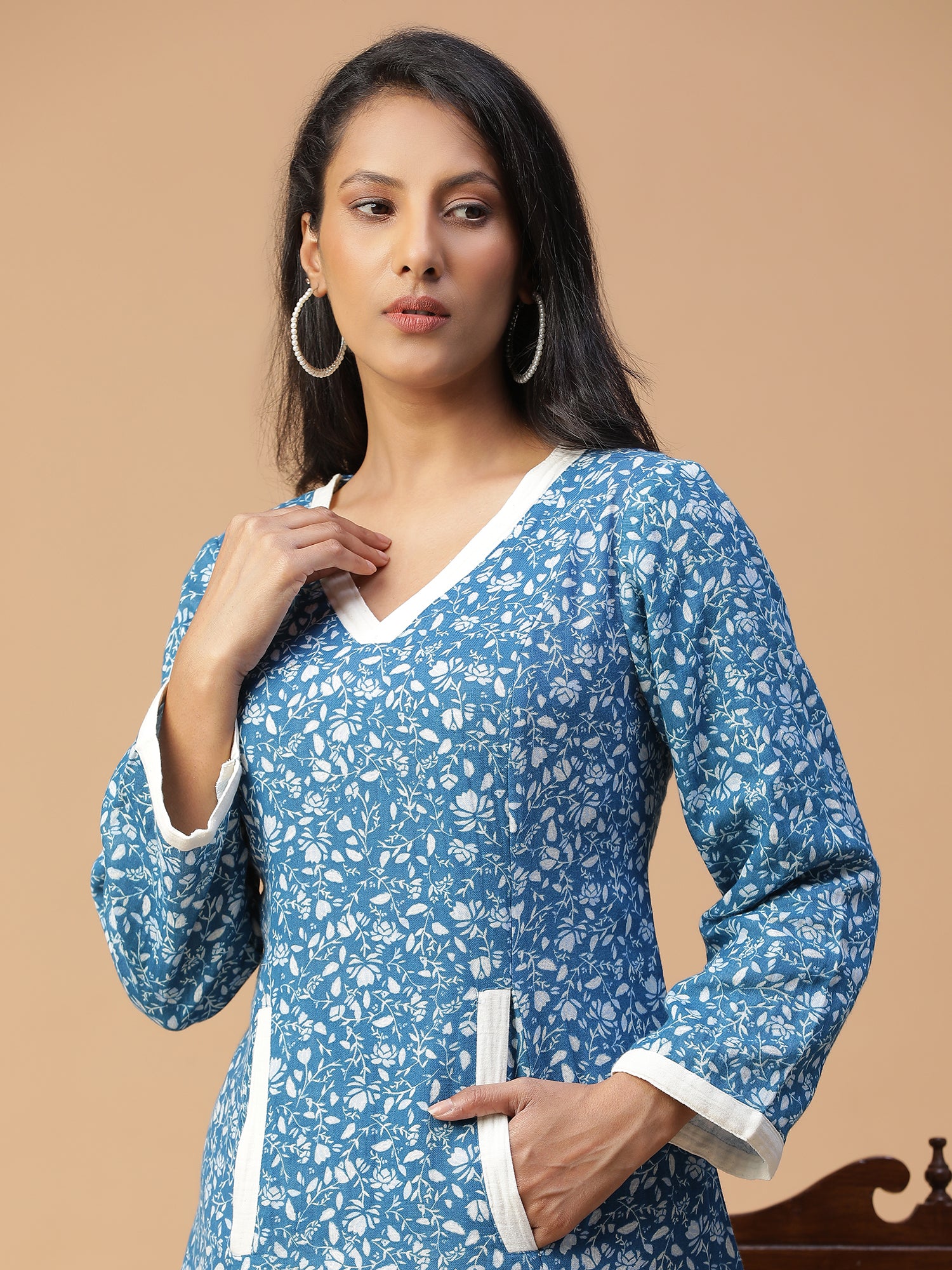 TEAL COTTON PRINTED KURTA SET