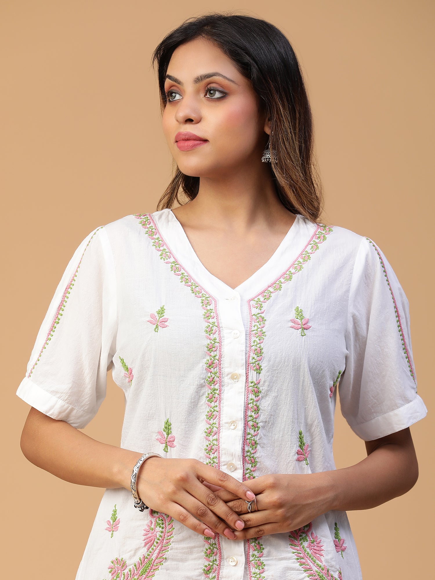 Chikankari Splendor Handloom Mulmul Back Pleated Shirt