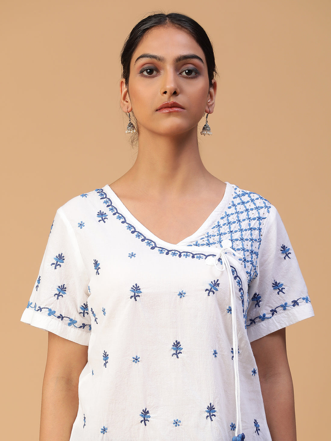 Chikankari Handloom Mulmul Top with Angrakha Neckline