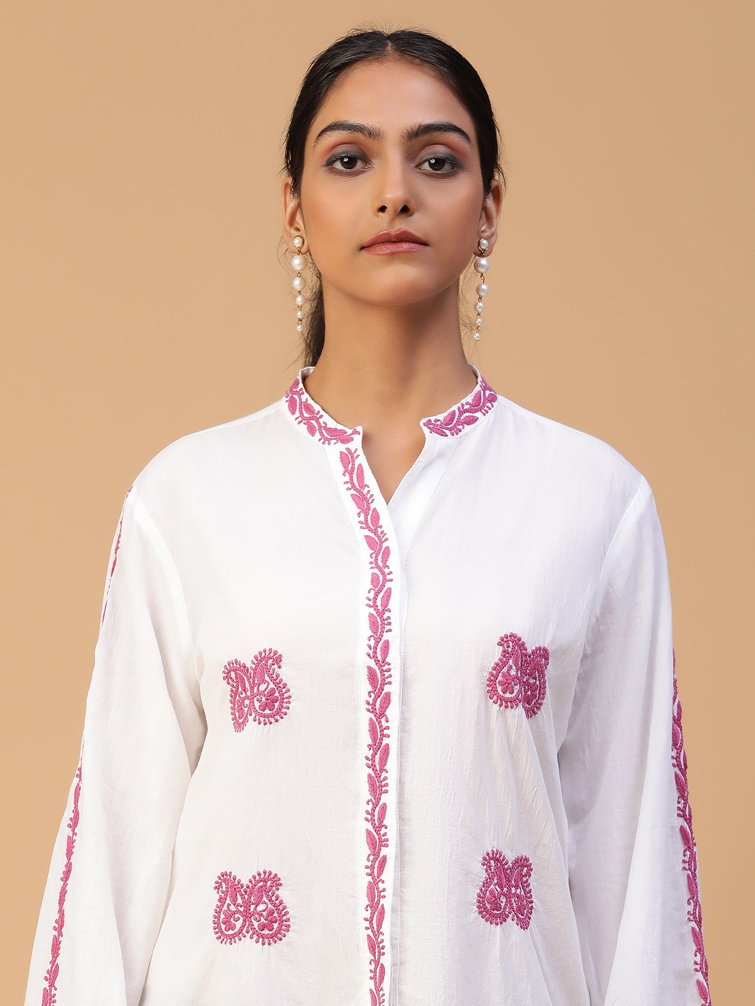 Chikankari Handloom Mulmul Cotton Shirt with Cuff Sleeves