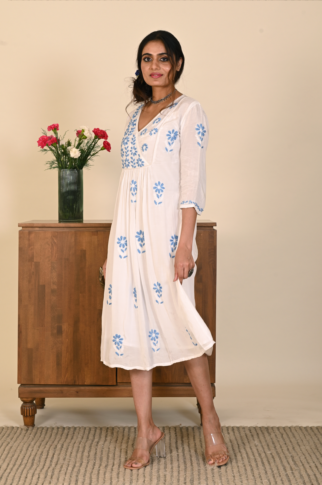 Semal Serene Sky Muslin Blue & White Chikankari Dress